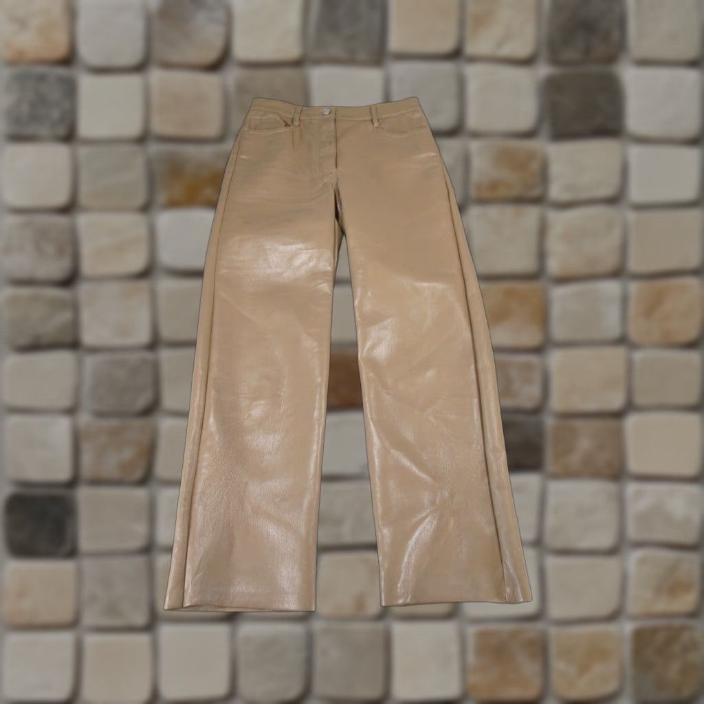 Vintage WILFRED Dress Pants Womens Regular 2 Beige Faux Leather Straight Zip Flat Front Size 26" / US 2 / IT 38 - 1 Thumbnail