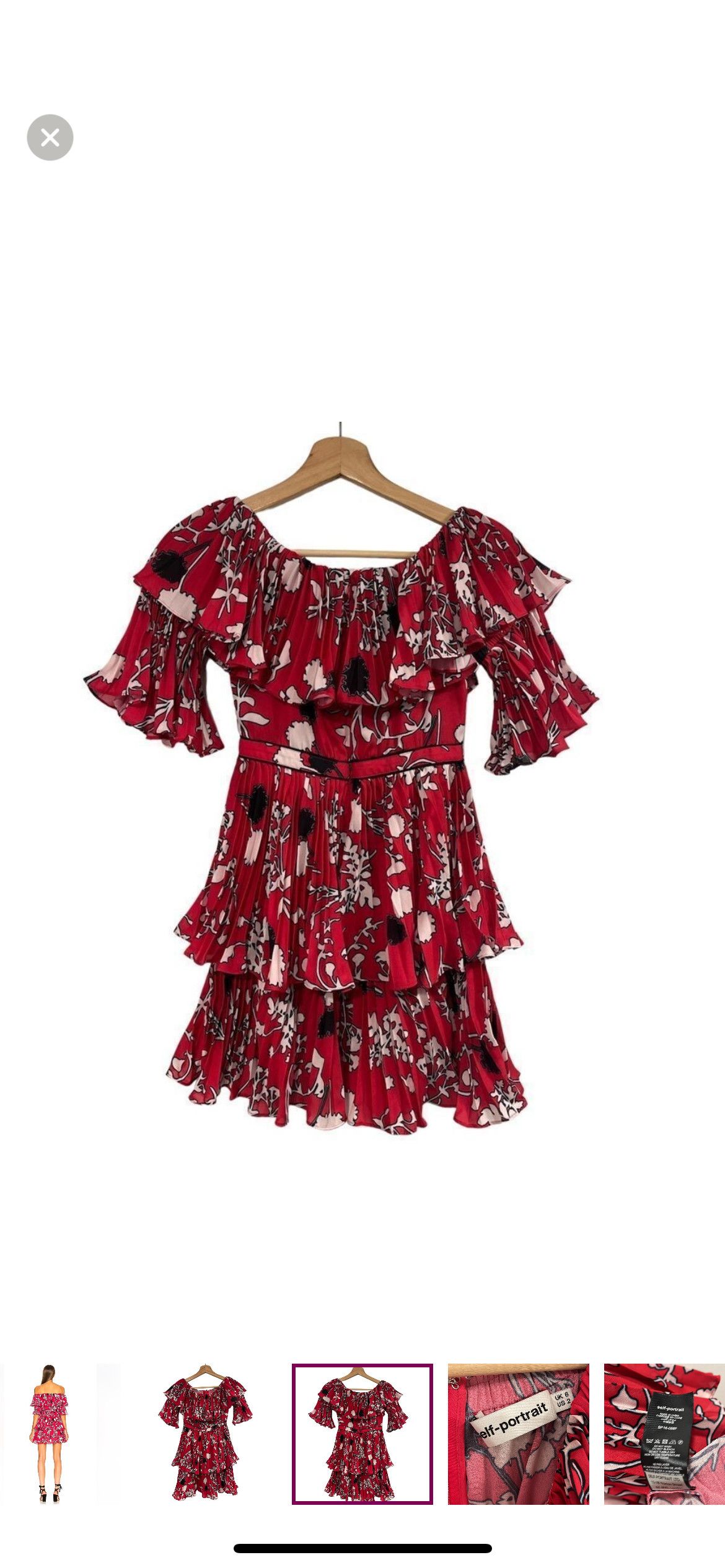 Self-Portrait Off shoulder pleated floral pattern mini dress Size XS / US 0-2 / IT 36-38 - 5 Thumbnail