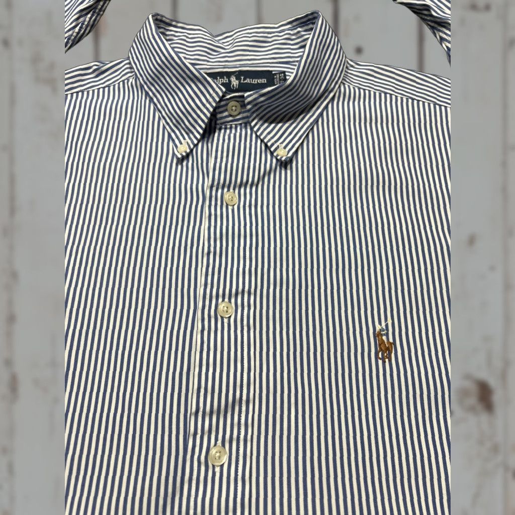 Ralph Lauren VINTAGE? (No) 90s Ralph Lauren Polo Yarmouth Oxford Shirt Mens 17 34 Stripe Blue Flesh Pony Size US XL / EU 56 / 4 - 1 Thumbnail