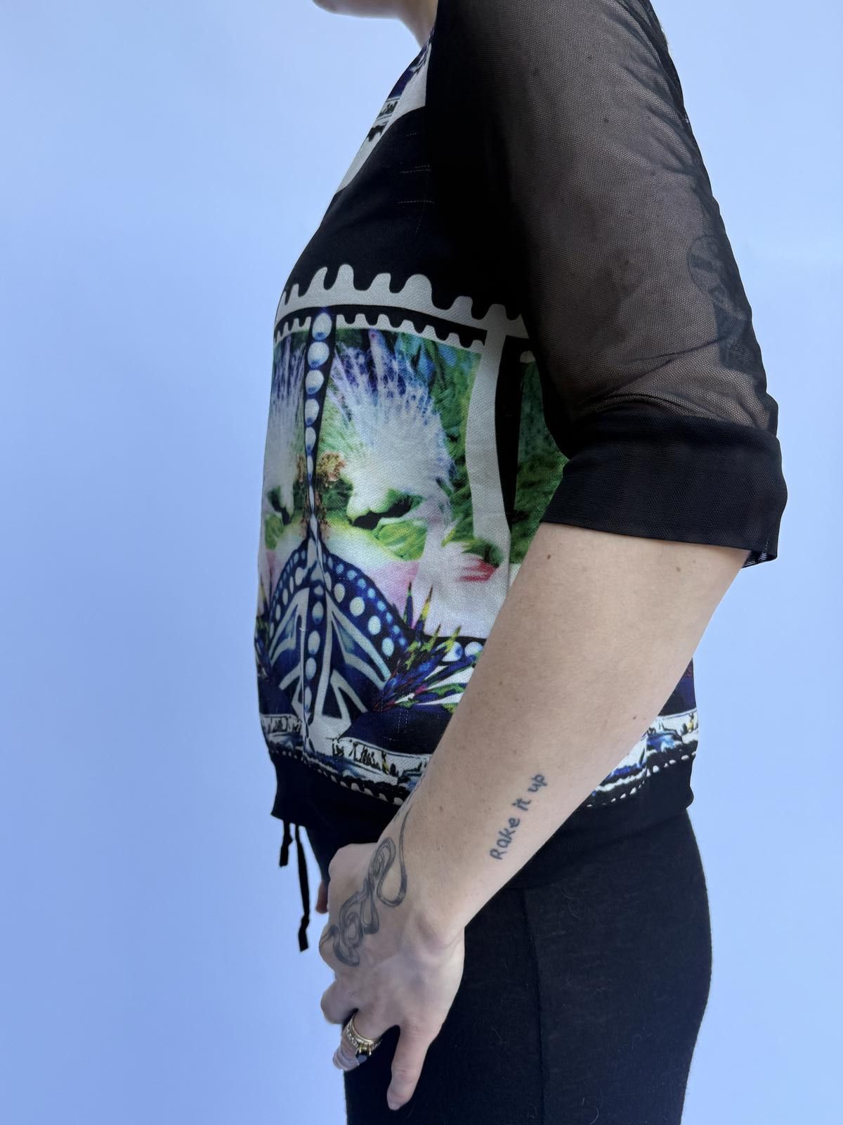 Designer Unique Graphic Bomber Jacket with Sheer Sleeves Size ONE SIZE - 2 Thumbnail