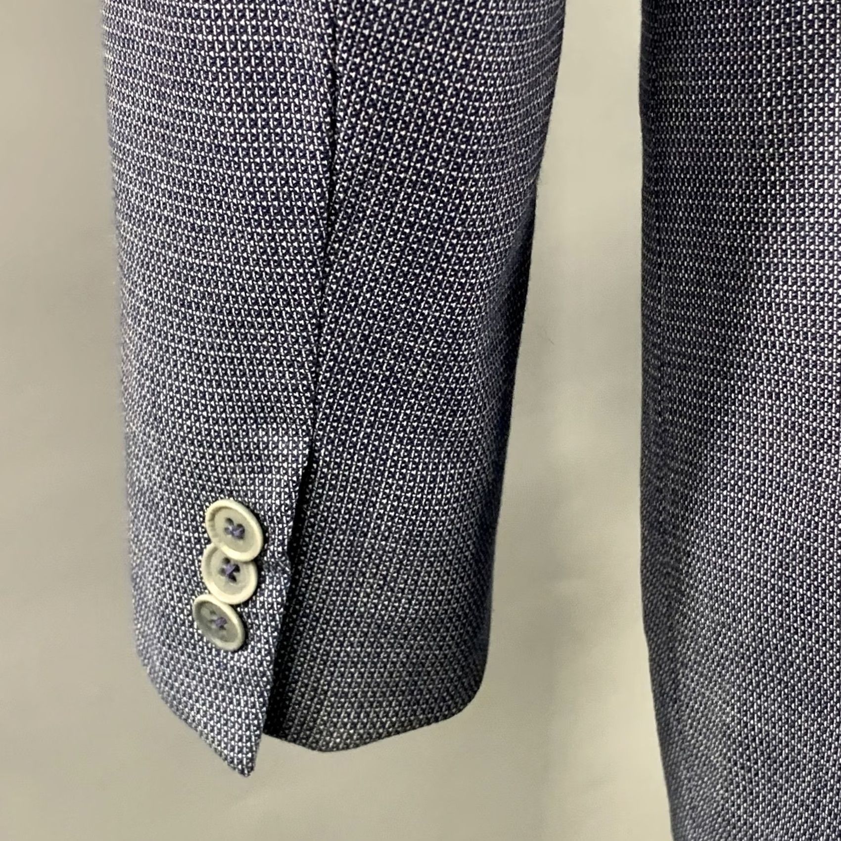 Isaia ISAIA Size 40 Regular Navy White Woven Wool Notch Lapel Sport Coat Size US XXS / EU 40 - 5 Thumbnail