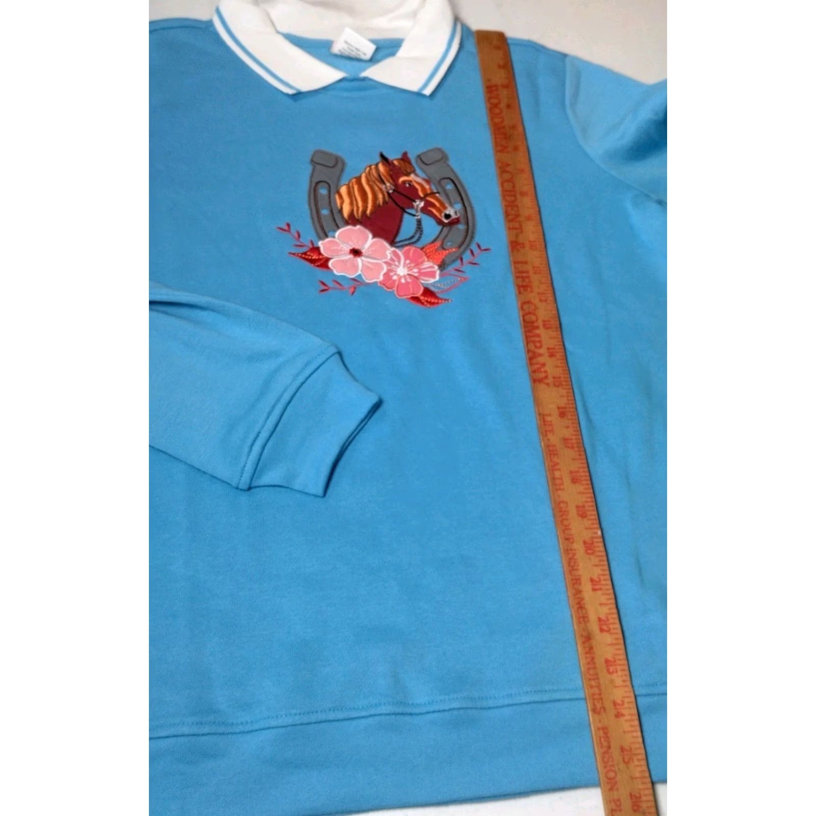 Vintage Adrian Delafield Sweatshirt Women M Collared Blue Horse Equestrian Embroidered Knit Pullover Regular Size Blue Womens Size M / US 6-8 / IT 42-44 - 6 Thumbnail