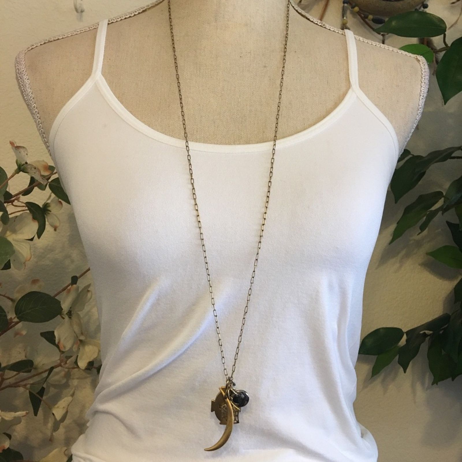 Jewelry Matte Gold Box Chain With Charm Cluster Necklace, Women's