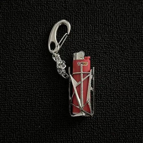 Jewelry Silver Geometric Lighter Holder Keychain Size ONE SIZE - 5 Thumbnail