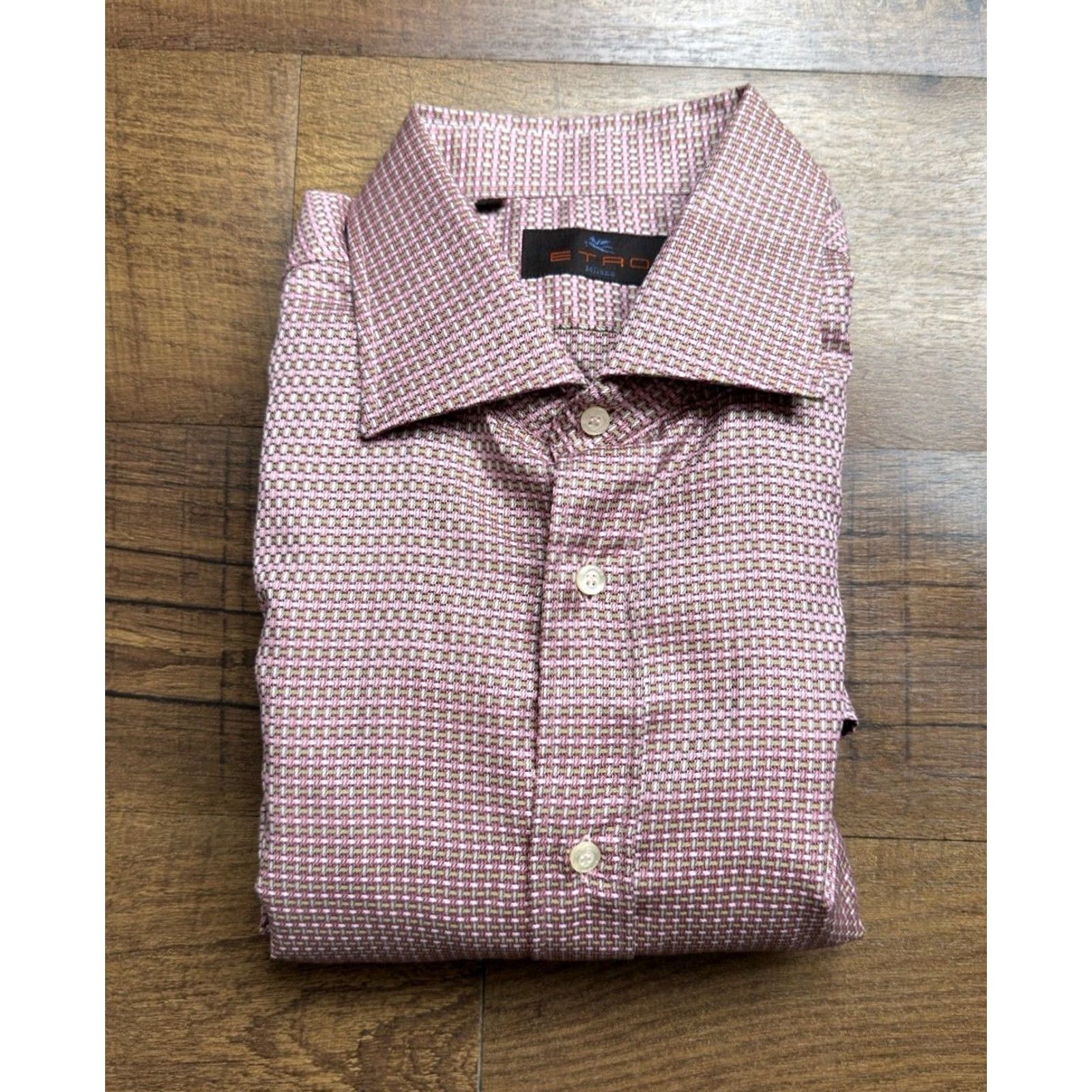 Etro ETRO Shirt Mens 45 Pink Milano Button Basketweave Check Long Sleeve Italy Size US XXL / EU 58 / 5 - 2 Thumbnail