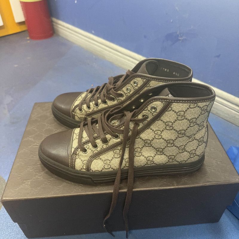 Gucci Gucci High-Top Lace-Up Sneakers with GG Pattern 0079 Size US 9.5 / EU 42-43 - 1 Thumbnail