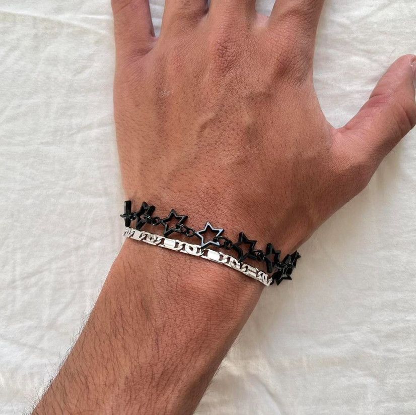 Designer Y2K 2000s style star stacked cute goth grunge black bracelet Size ONE SIZE - 5 Thumbnail