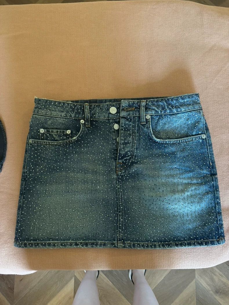Balenciaga Balenciaga Denim Rhinestone Mini Skirt Size US 36 / EU 52 - 1 Thumbnail