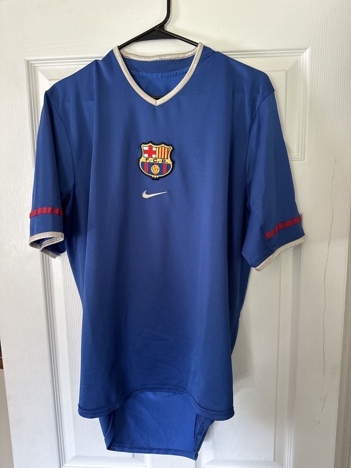 image of F C Barcelona x Nike Vintage 01-02 Fc Barcelona 3Rd (Champions League) Kit in Blue (Size Small)