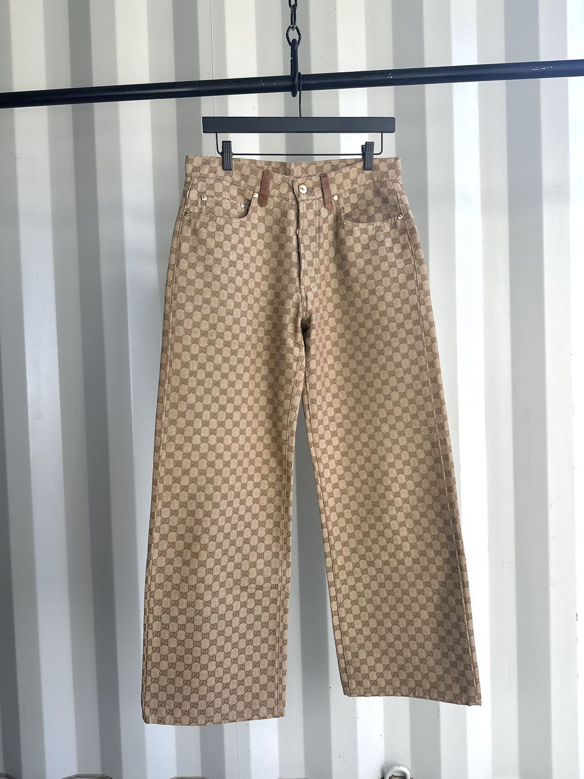 image of Gucci Monogram Wide Leg Pants Brown, Men's (Size 31)