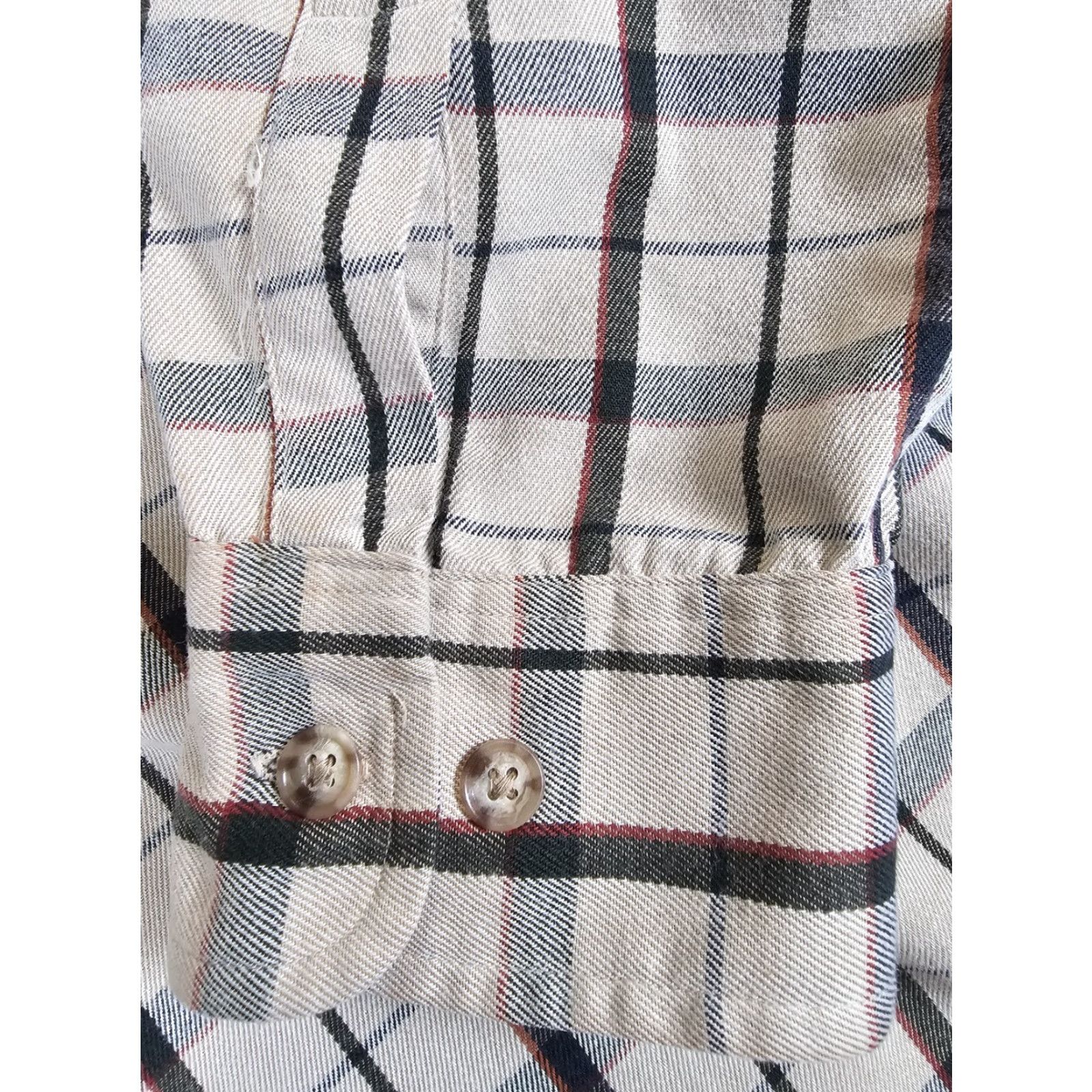 Vintage Willis & Geiger Cream Checkered Long Sleeve Button Up Dress Shirt Men's L Large Size 42R - 7 Thumbnail