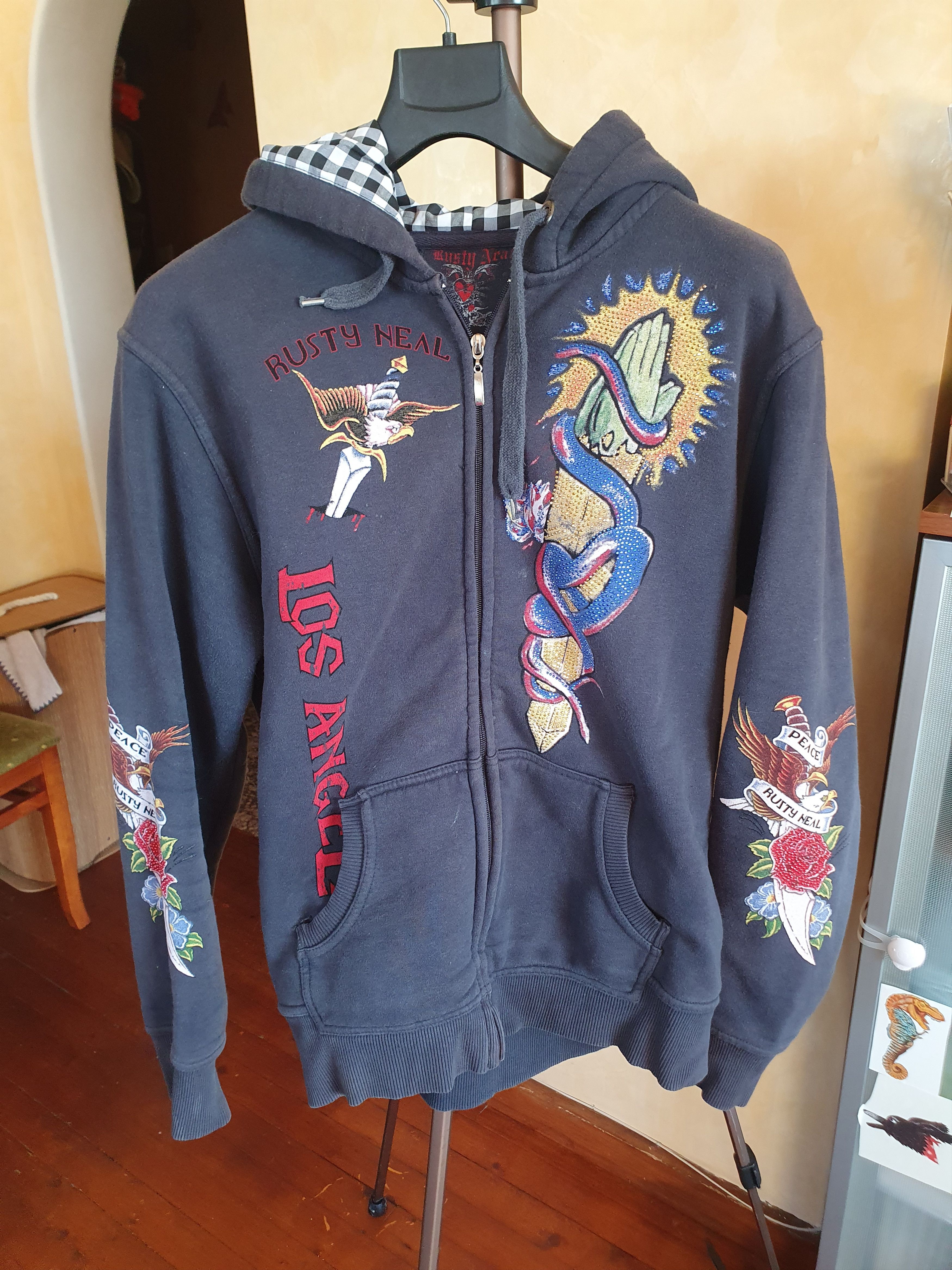 Vintage Rusty Neal LA Eagle Peace Rhinestones Hoodie Vintage Y2K Size US L / EU 52-54 / 3 - 1 Thumbnail