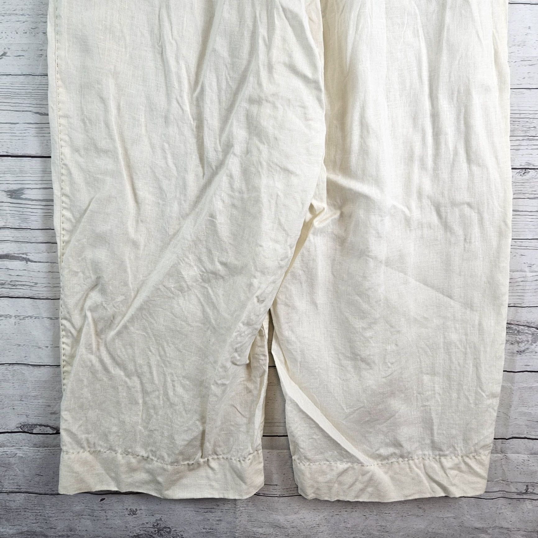 Vintage Calypso St Barth Womens Cropped Linen Pants L Ivory High Rise Wide-Leg Size 36" / US 14 / IT 50 - 5 Thumbnail