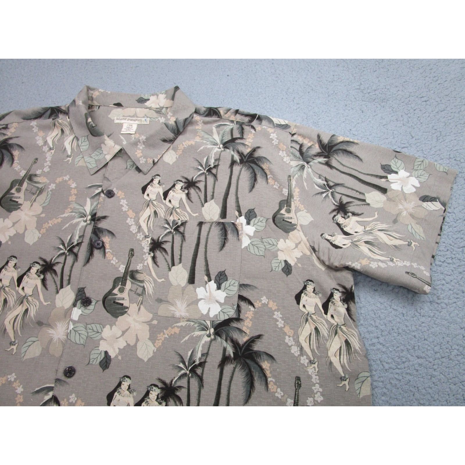 Gloverall VTG Hawaiian Shirt Mens 2XL Beige Silk Hula Girls Music Ukulele All Over Print Size US XXL / EU 58 / 5 - 2 Thumbnail