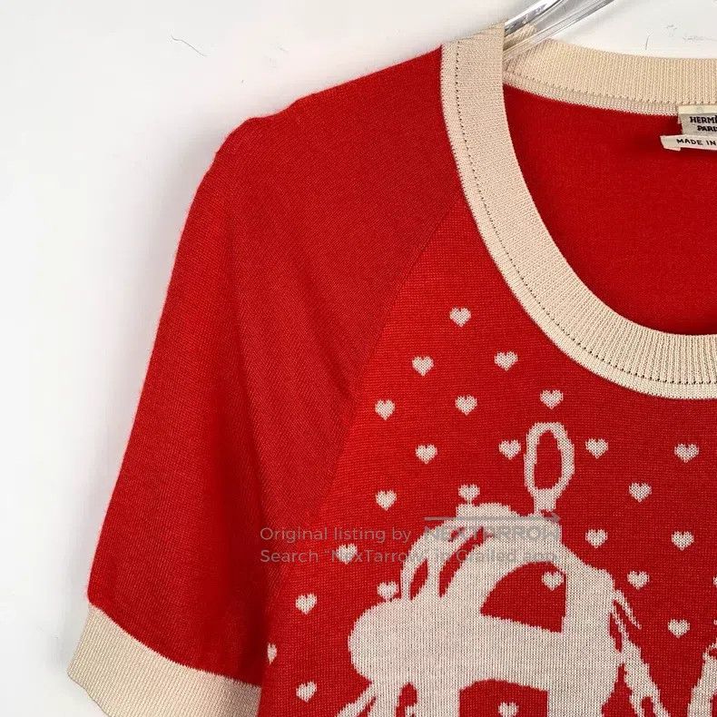 Hermes Hermes Heart pattern red round neck cashmere silk knitted Size XS / US 0-2 / IT 36-38 - 3 Thumbnail