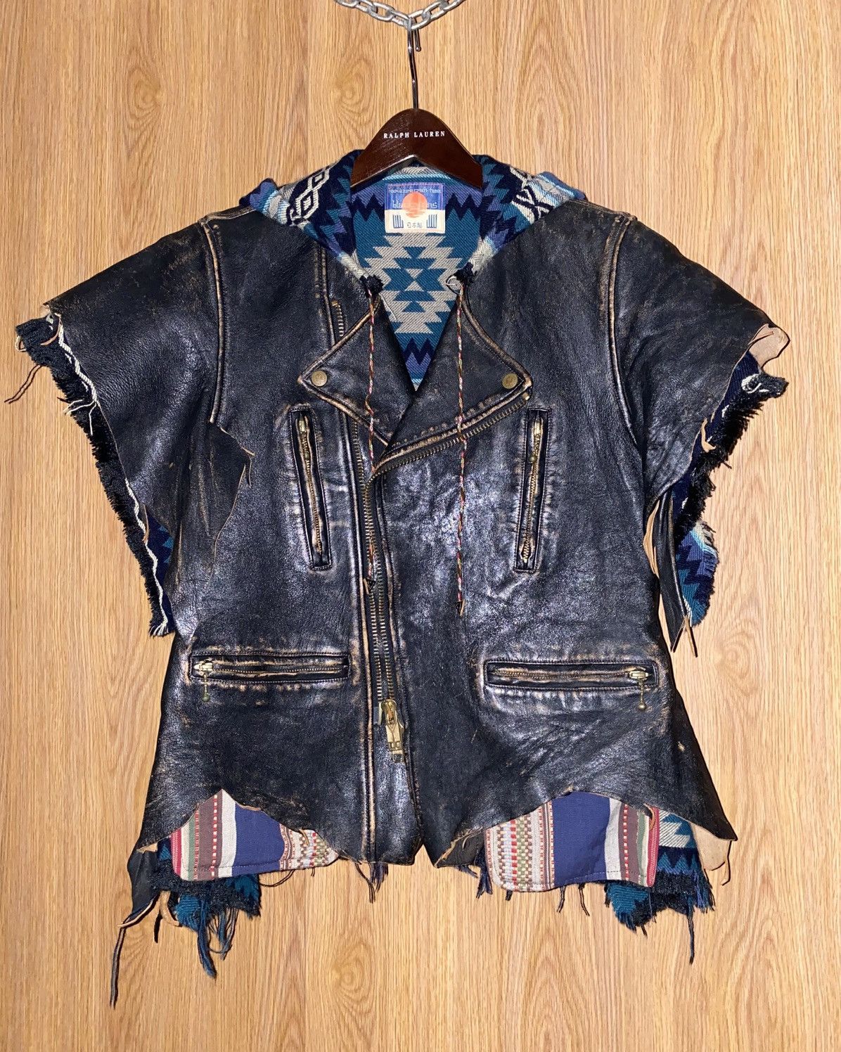 Blackmeans Blackmeans Roughout Leather Biker Vest w/ Hood (Size 4) Size US XL / EU 56 / 4 - 1 Thumbnail