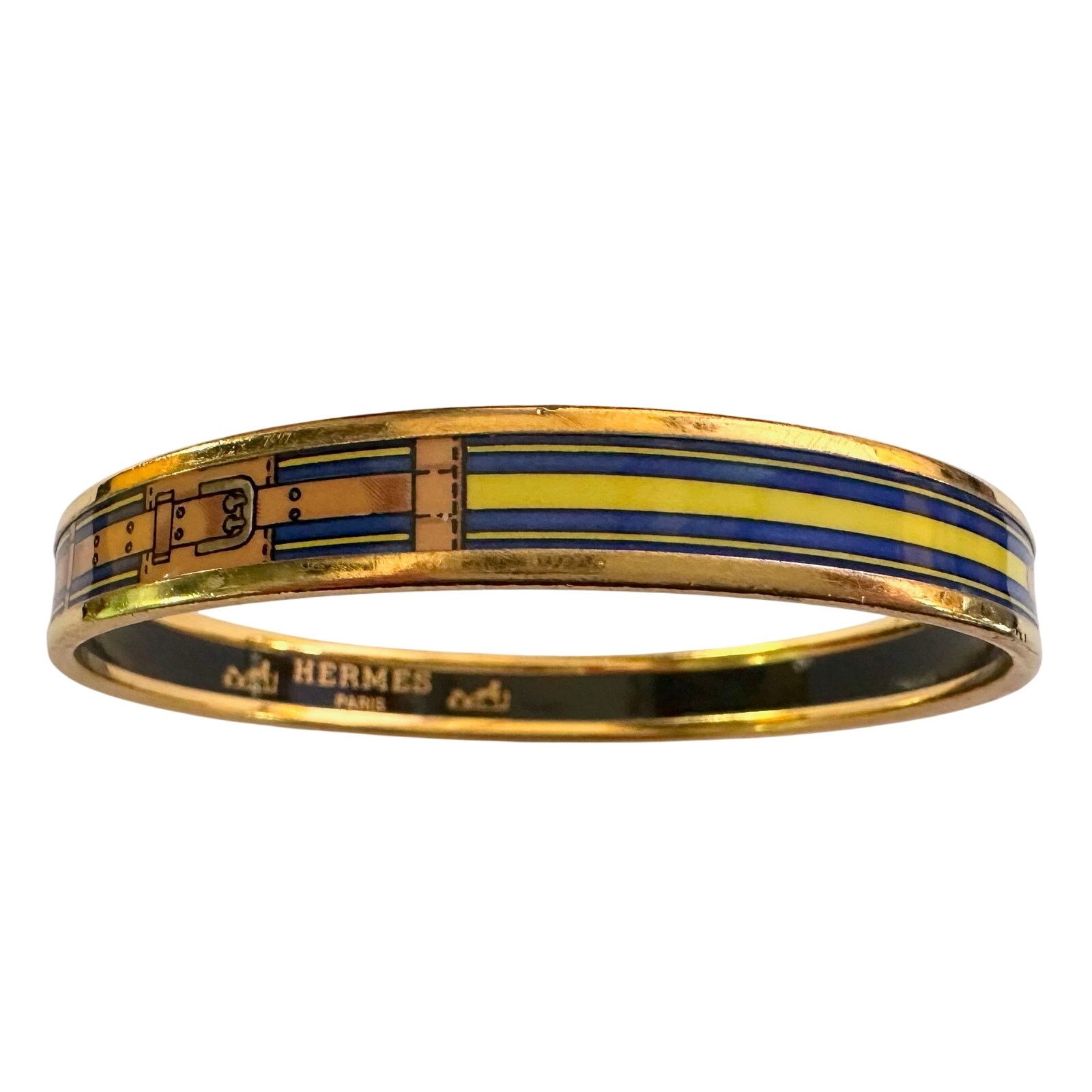 Hermes Hermès Belt Motif Enamel and Gold Plate Bangle Bracelet Size ONE SIZE - 2 Thumbnail