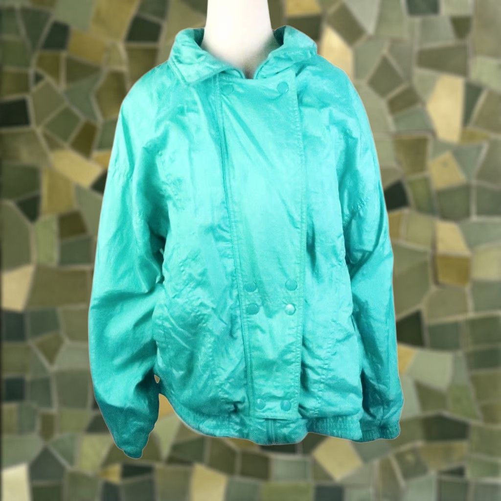 Vintage VINTAGE Lavon Windbreaker Jacket Womens S Green 90s Zip Long Sleeve Nylon Solid Short Jacket Coat 80s 90s Theme Size S / US 4 / IT 40 - 1 Thumbnail
