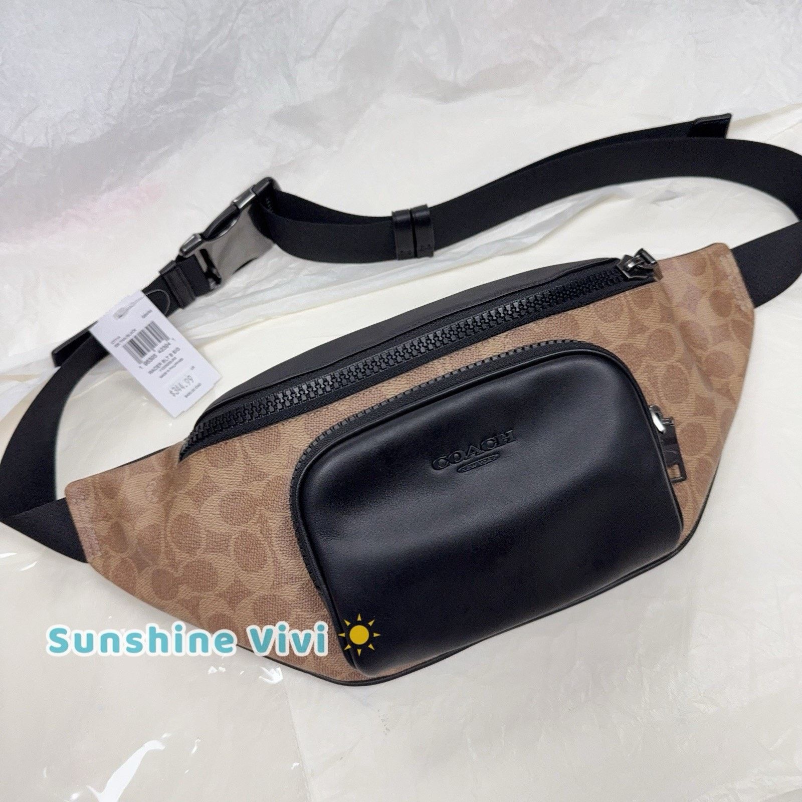 Coach NWT COACH CT714 Racer Belt Bag Leather Gunmetal/Tan/Black Size ONE SIZE - 4 Thumbnail