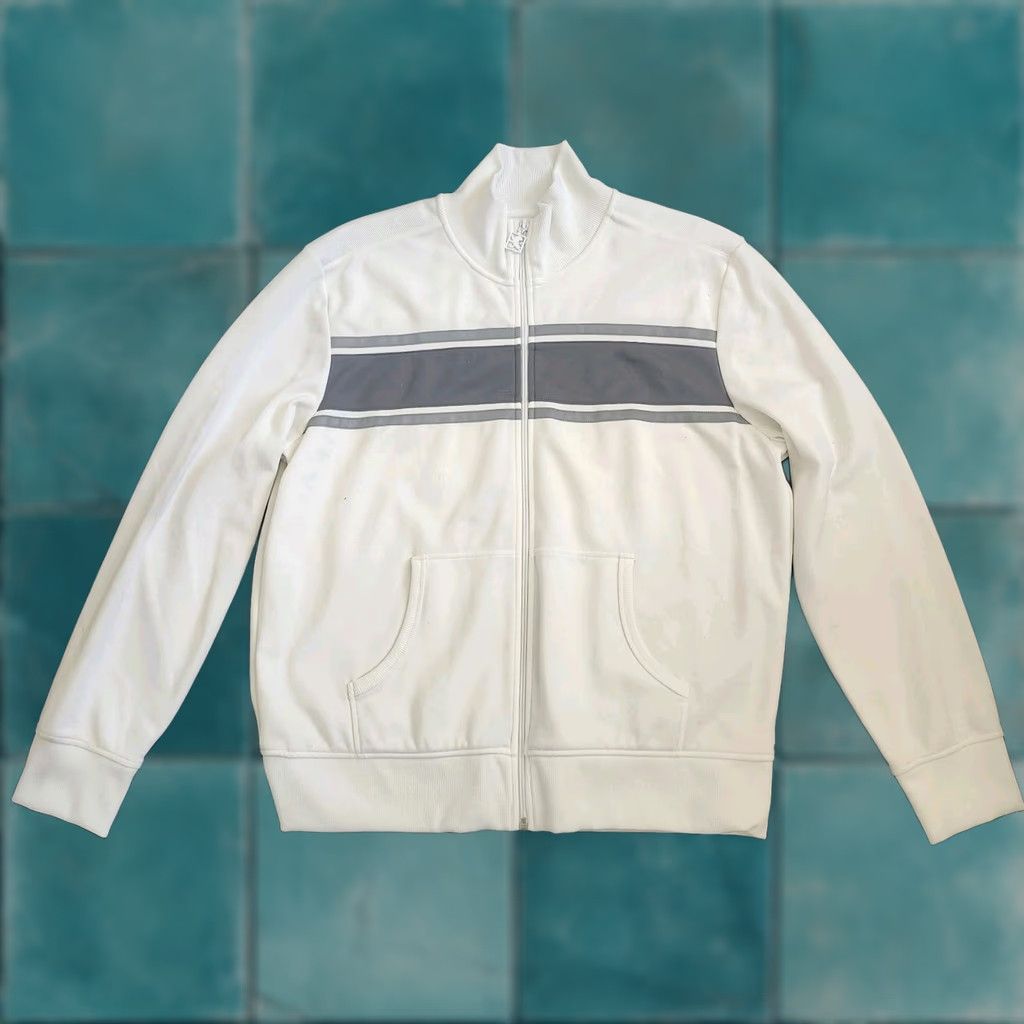 Express Express Mens White Full Zip Track Jacket Gray Stripe XL Adults Regular Size Jacket Womens Mens? Size US XL / EU 56 / 4 - 1 Thumbnail