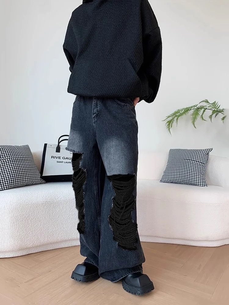 Vintage Y2k Men Baggy Jeans Big Size Ripped Holes Wide Leg Denim | Grailed