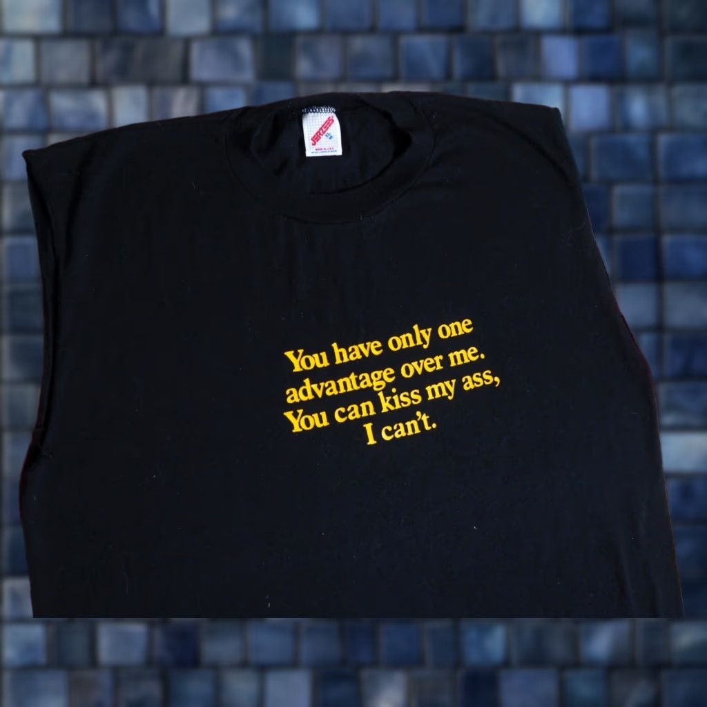 Jerzees VTG Jerzees Kiss Ass Joke Humor Faded Black USA Tank Top T-Shirt Mens L Size US L / EU 52-54 / 3 - 1 Thumbnail
