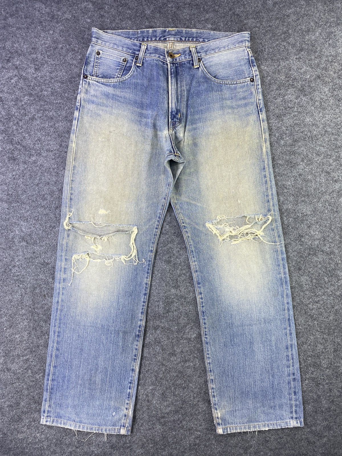 image of Edwin 505X Selvedge Distress Blue Wash Denim - J885, Men's (Size 33)