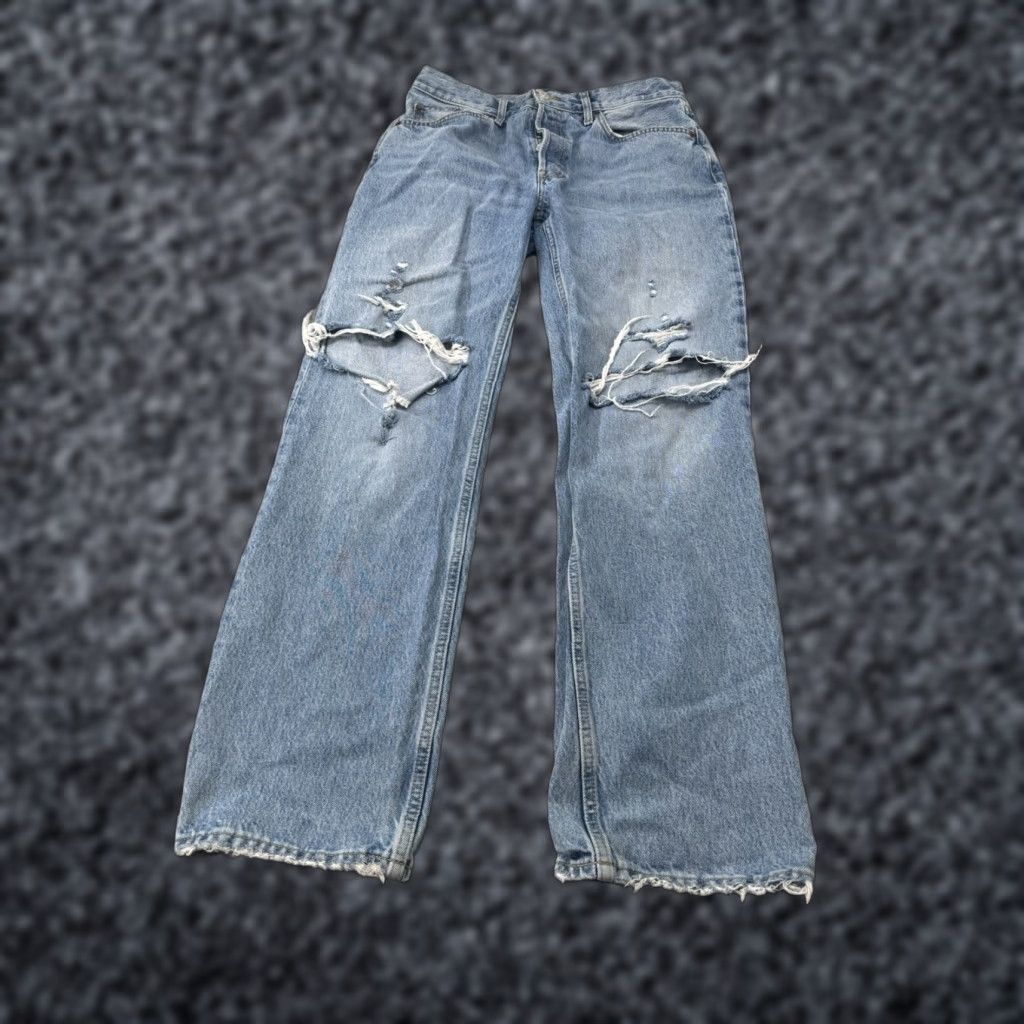 RE/DONE Re/Done Jeans Womens Cotton Denim Distressed High-Rise Tapered Blue Size 29 Jeans (Blue) Womens Regular 30in Inseam 32in Waist Size 29" - 1 Thumbnail