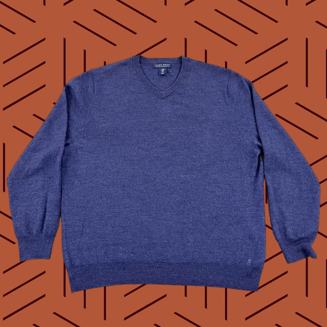 Vintage ALLEN SOLLY Sweater Mens XL Blue 100% Merino Wool Lightweight Pullover Size US XL / EU 56 / 4 - 1 Thumbnail