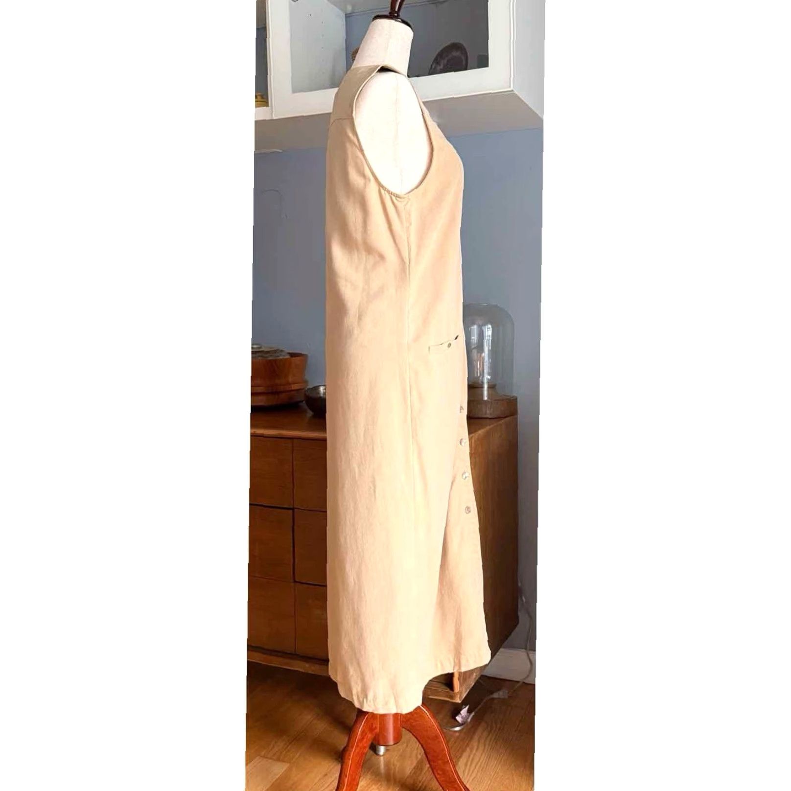 Talbots VINTAGE Talbots Linen Blend Button Front V-Neck Sleeveless Midi Maxi Dress Beige 4P Women Petite 90s 47.5” Size S / US 4 / IT 40 - 4 Thumbnail