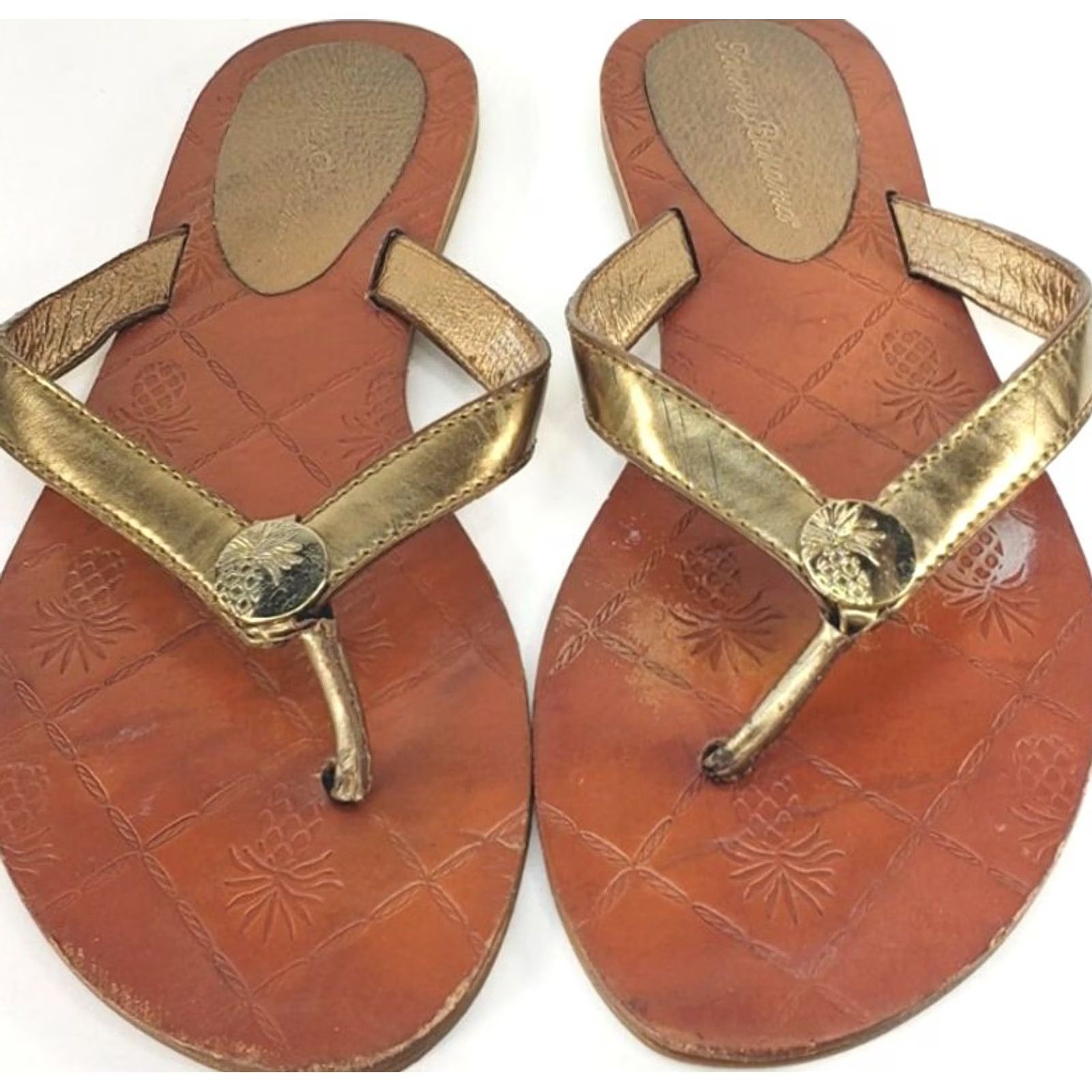 Tommy Bahama Tommy Bahama Havana Women’s 8B Gold Flat Sandal Leather Flip Flop Leather Footbed M Upper Gold Ornament Upfront Coastal Casual Relax --------------- Size US 8 / IT 38 - 3 Thumbnail