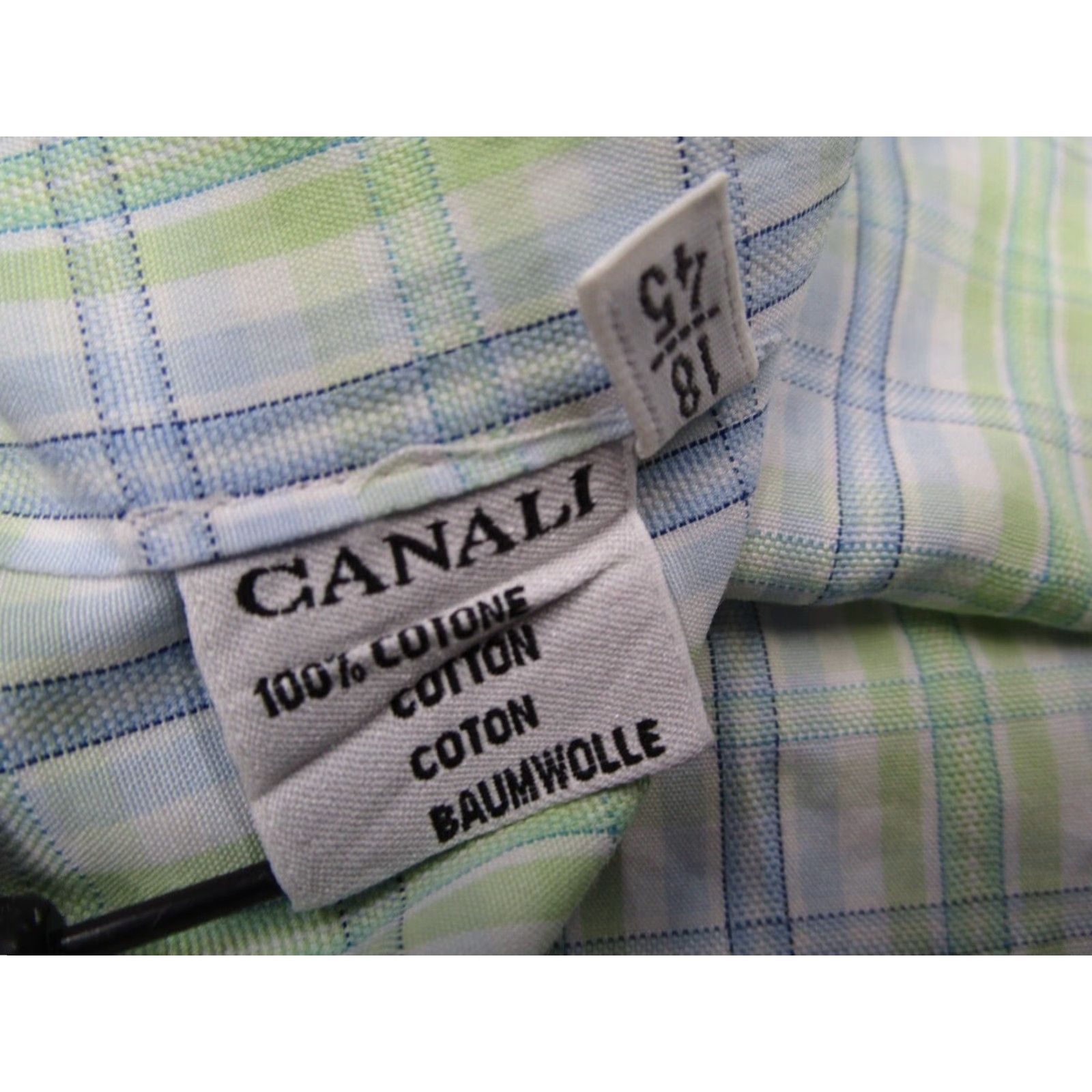 Canali Canali Mens Large Green Blue Check Button Up Cotton Dress Shirt Italy Size 42R - 4 Thumbnail