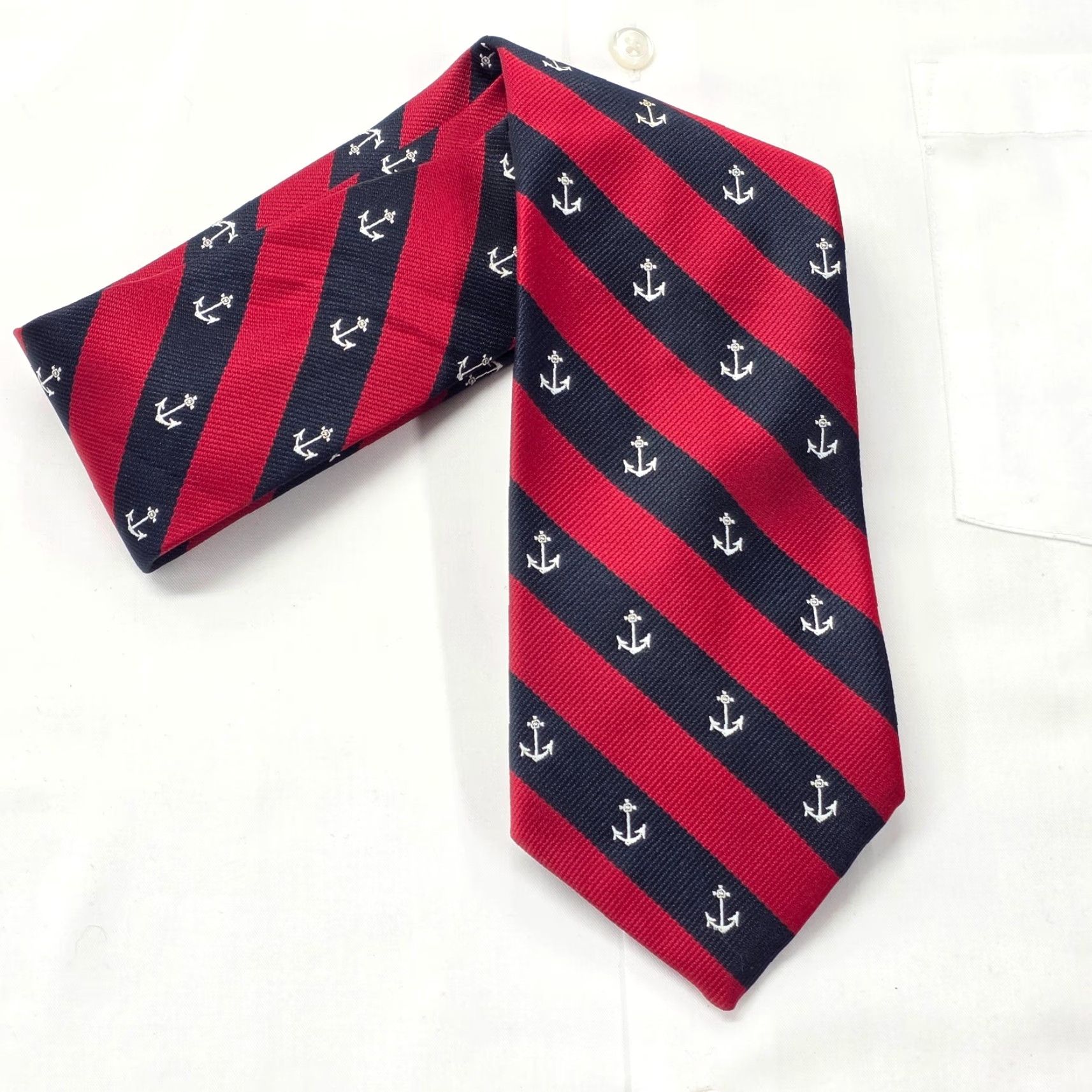 Vintage Alynn Necktie Mens Red Striped Repp Anchor Navy Nautical Yacht Club VTG Size ONE SIZE - 7 Thumbnail