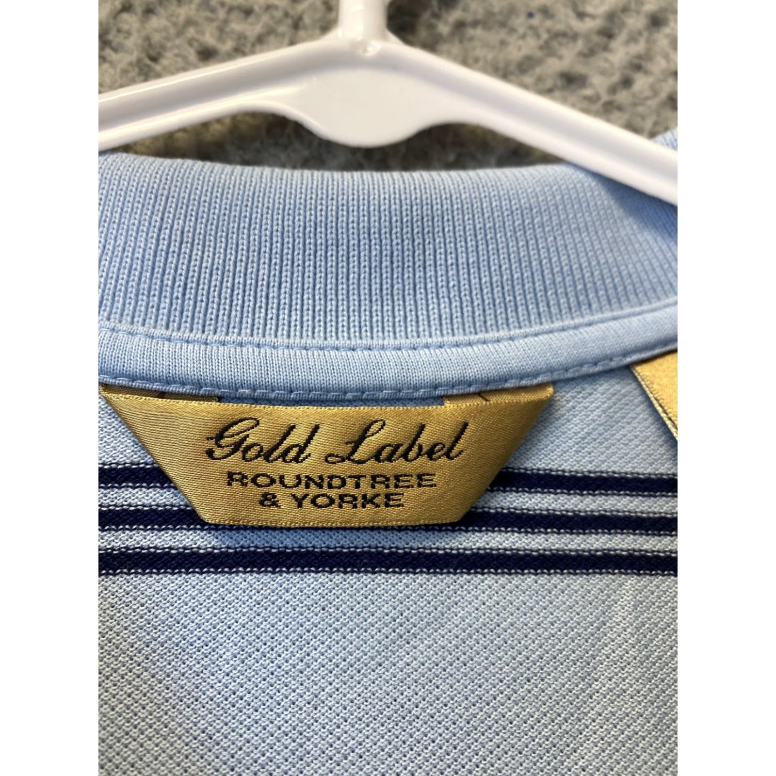 Roundtree & Yorke Roundtree & Yorke Gold Label Polo Shirt L Blue Striped Short Sleeve Casual Golf Mens Size US L / EU 52-54 / 3 - 3 Thumbnail