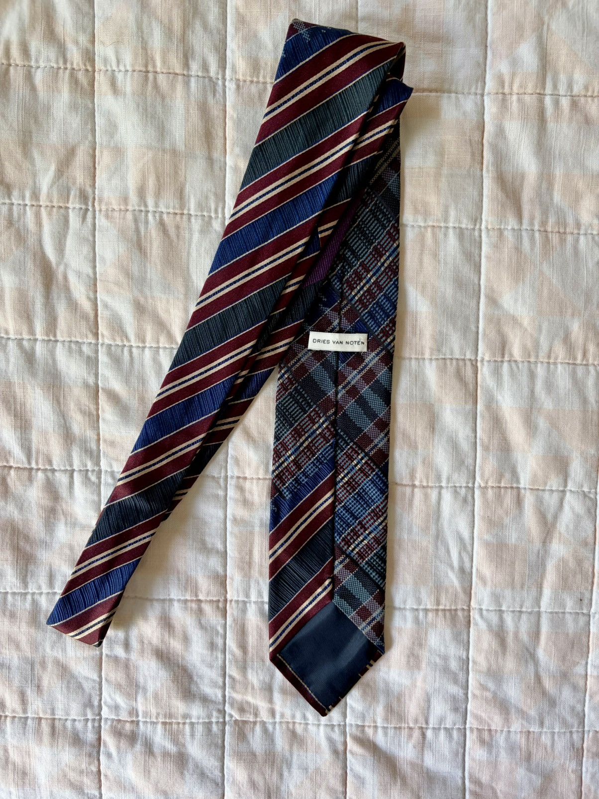 Dries Van Noten Dries Van Noten Silk Cotton Tie Italy Plaid Stripe Size ONE SIZE - 2 Thumbnail