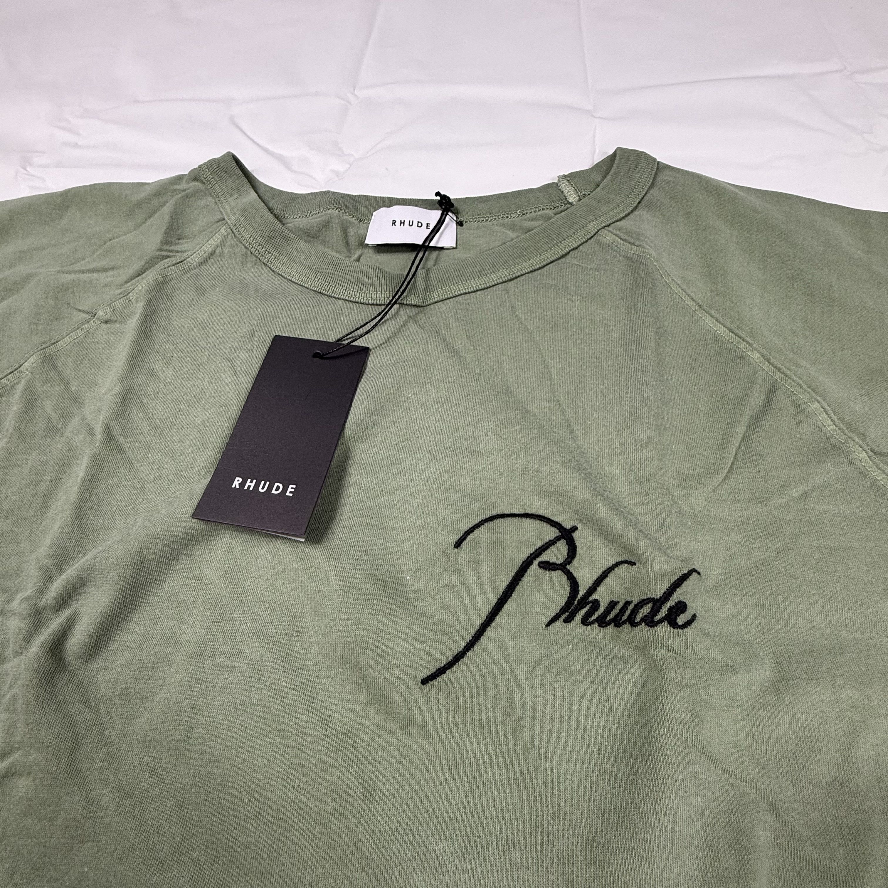 Rhude Rhude Script Logo Long Sleeve T-Shirt Olive Green Mens 2XL Size US XXL / EU 58 / 5 - 4 Thumbnail