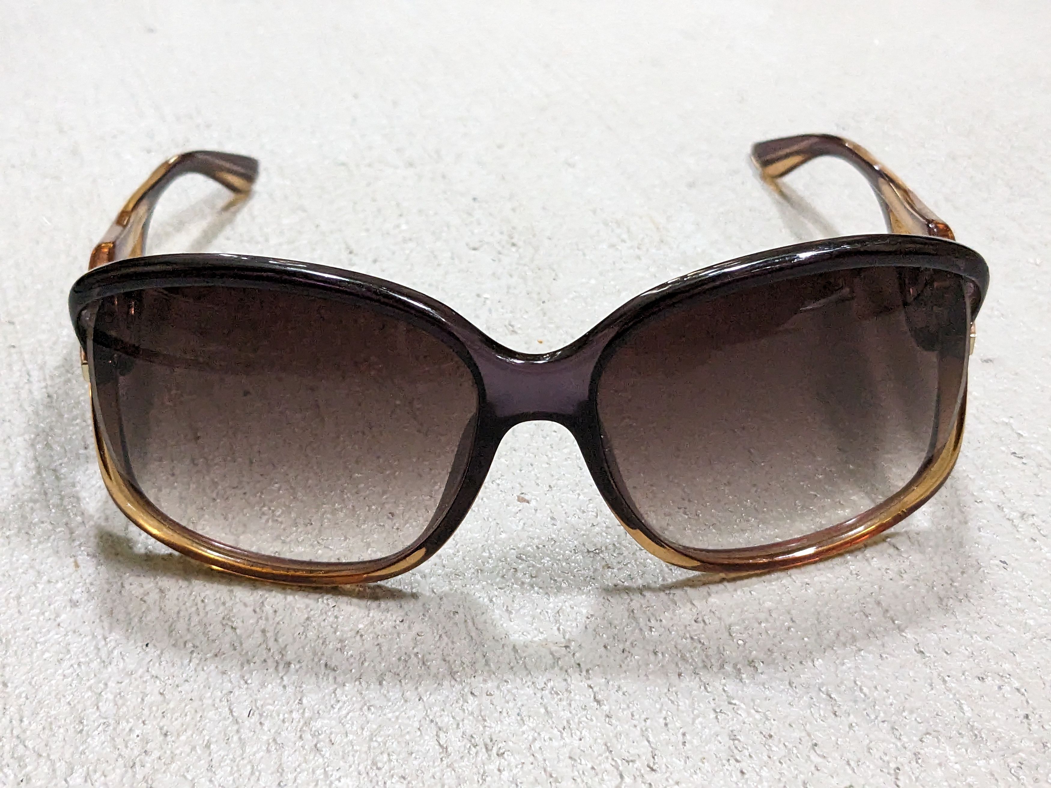 Dior × Vintage Christian Dior Sunglasses Brown Gradient Gold Oversized Size ONE SIZE - 3 Thumbnail