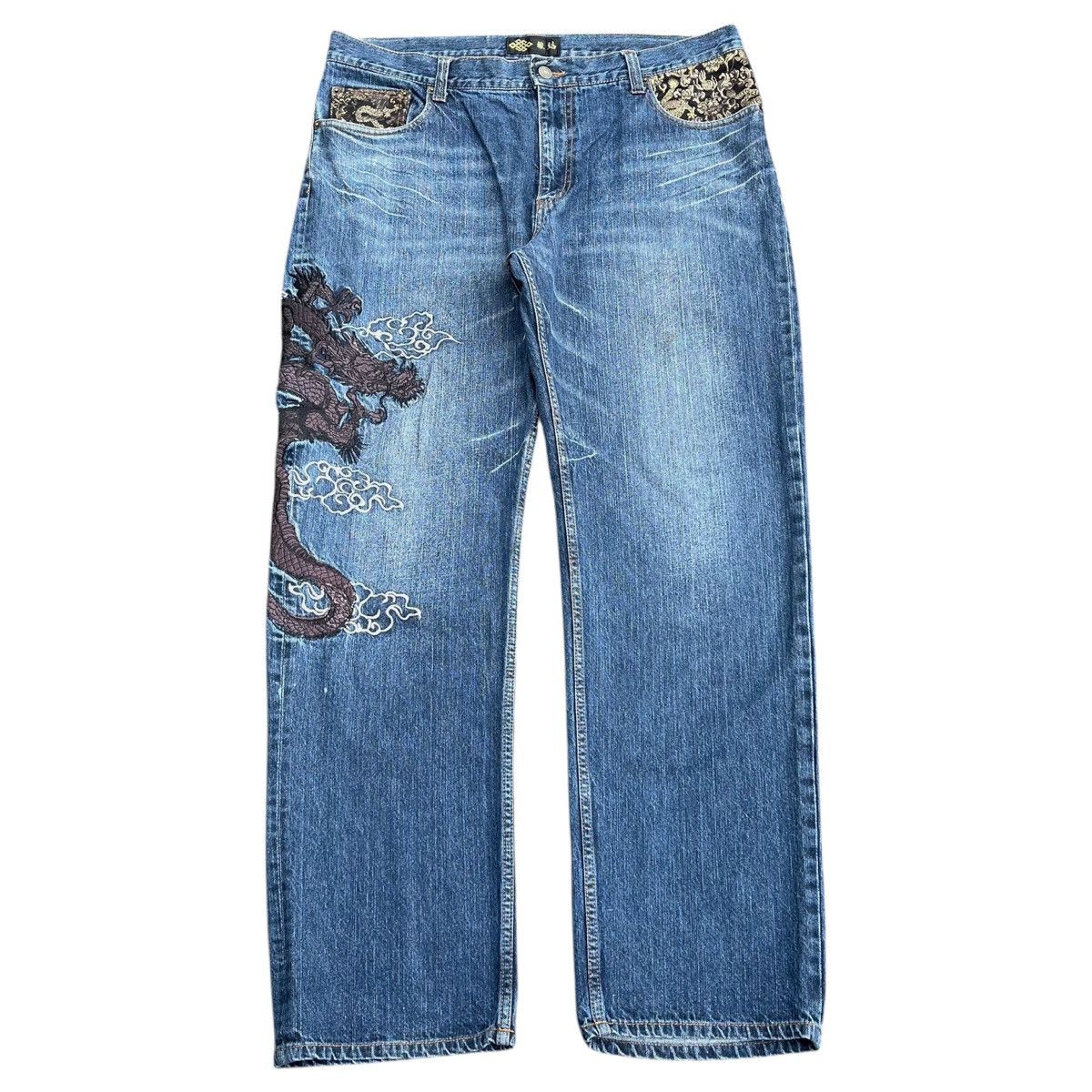 Ed Hardy Vintage Karakuri Tamashii Embroidered Dragon Jeans Y2K Size US 40 / EU 56 - 2 Thumbnail