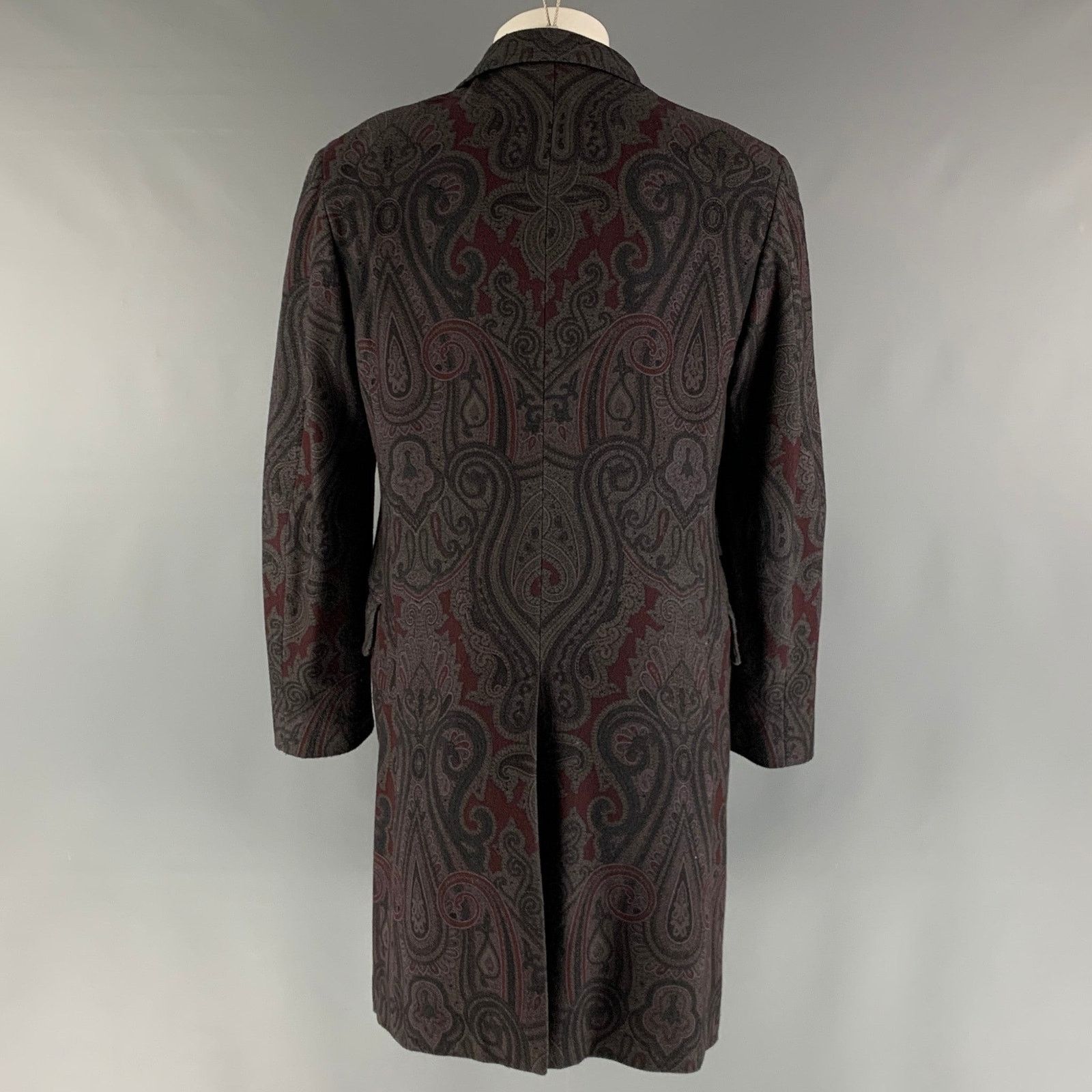 ETRO Size 40 Grey Burgundy Paisley Wool Polyamide Coat