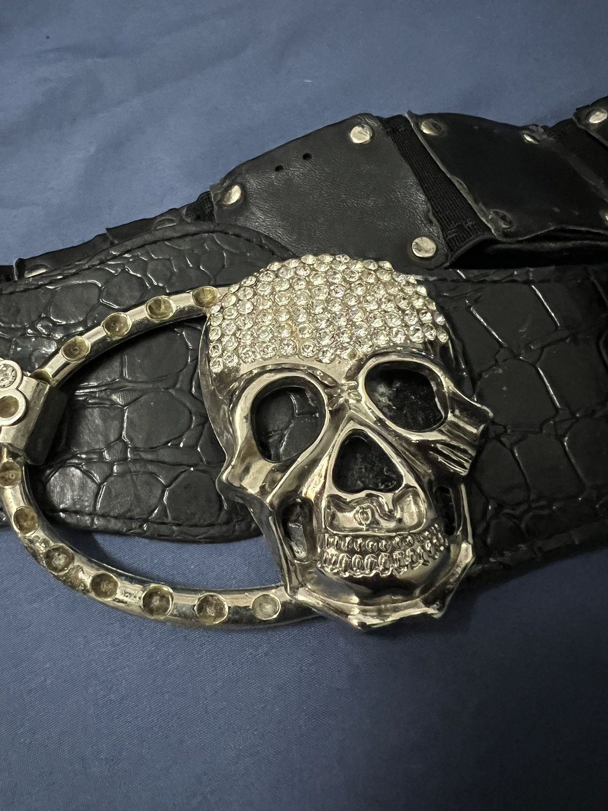 Other Skull bunkle elastic belt rhinestone punk rock Size ONE SIZE - 3 Thumbnail