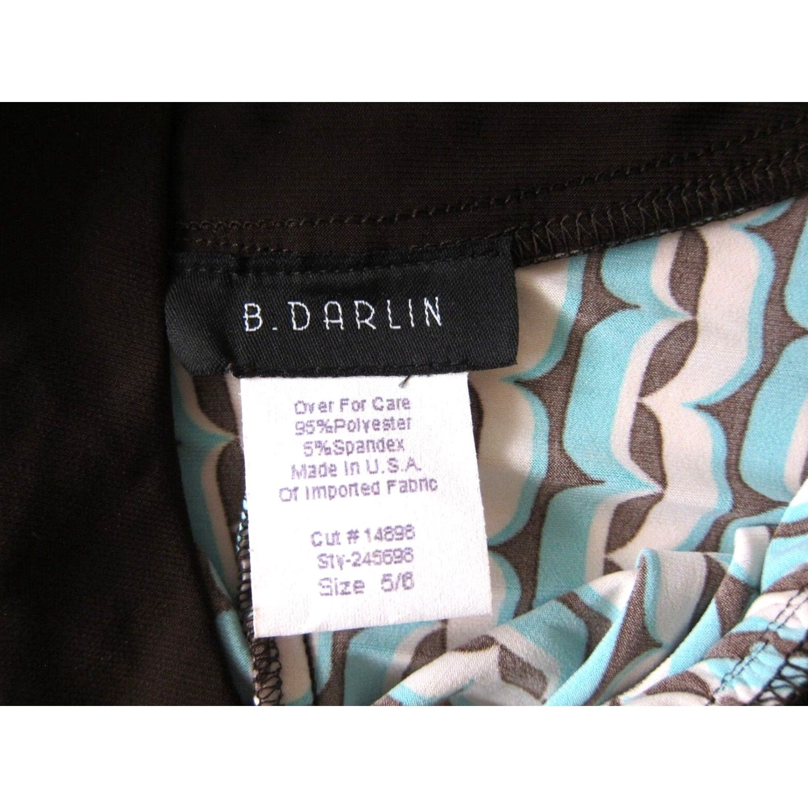 Vintage VINTAGE B. Darlin Dress Shift 5/6 S Short Sleeve Pocket Tunic Blue Brown Ivory 90s Floral Geometric Stretch Women Mens Girls Size 28" / US 6 / IT 42 - 4 Thumbnail