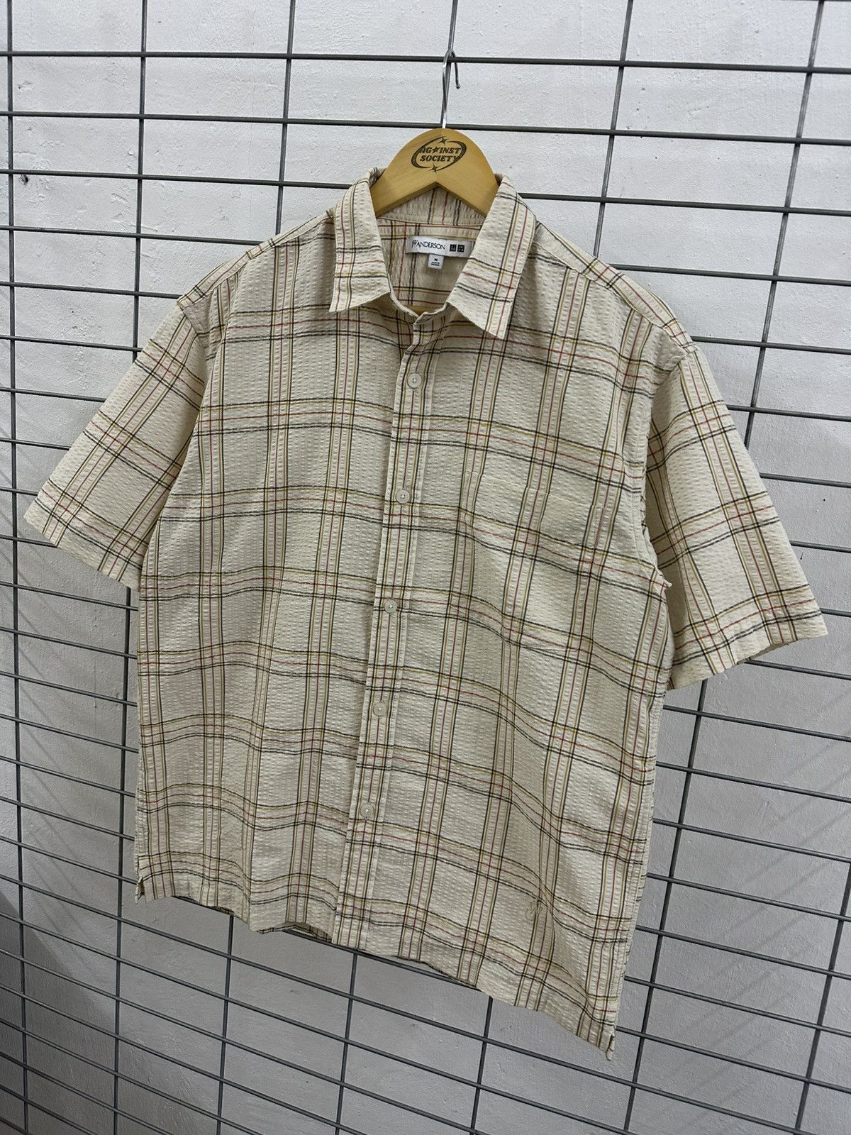 JW Anderson × Uniqlo Rare Beautiful JW Anderson Uniqlo Casual Check Beige Shirt Size US M / EU 48-50 / 2 - 3 Thumbnail