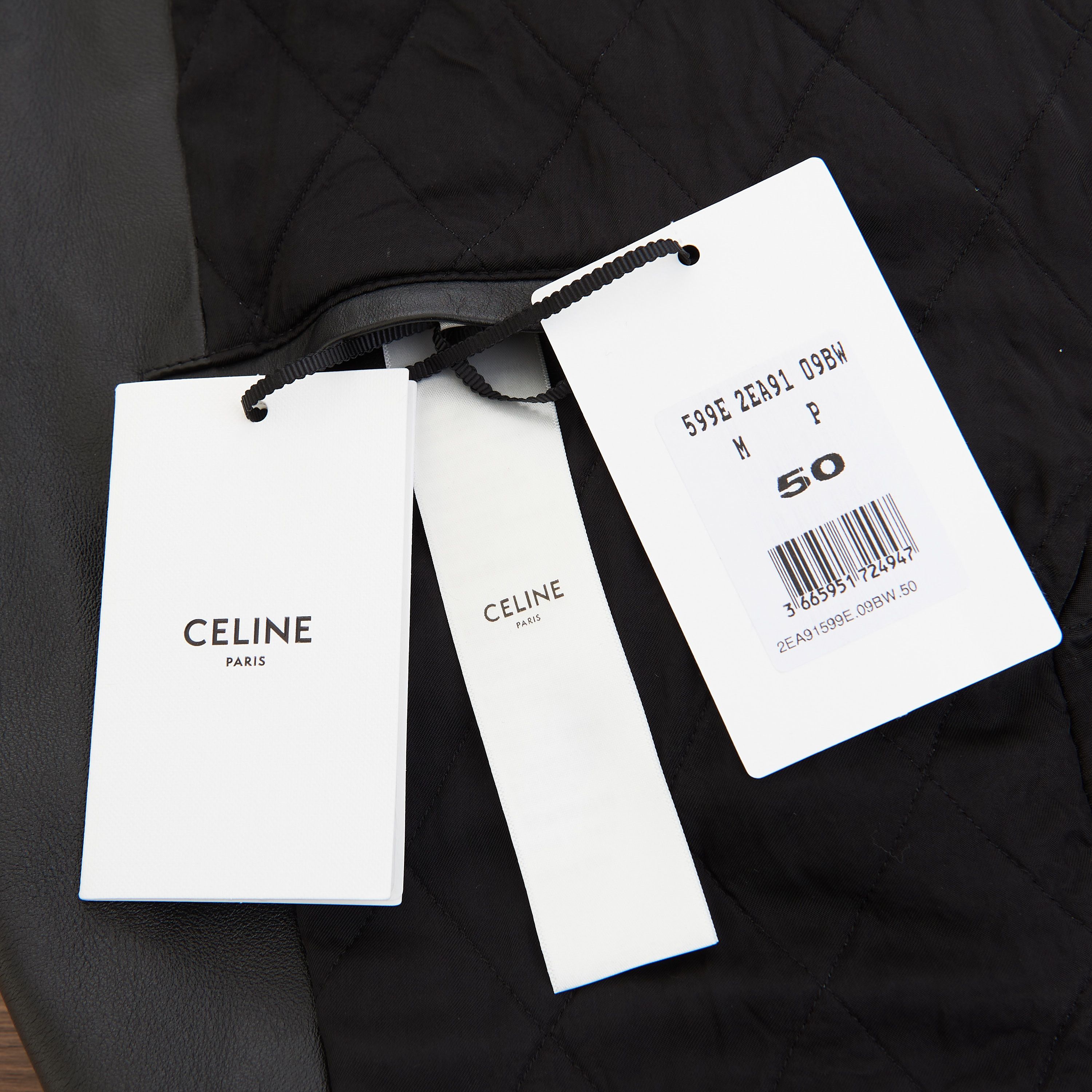 Celine Oversized Biker Jacket With Triangle Bands In Black Calfskin Size US M / EU 48-50 / 2 - 10 Thumbnail