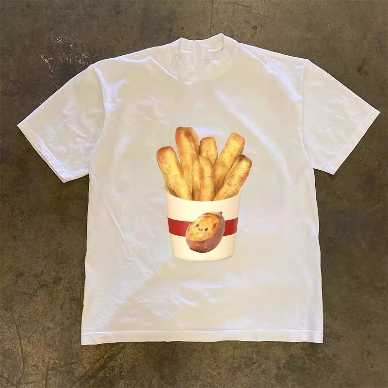 Vintage White washed vintage french fry print cotton t-shirt Size US M / EU 48-50 / 2 - 1 Thumbnail