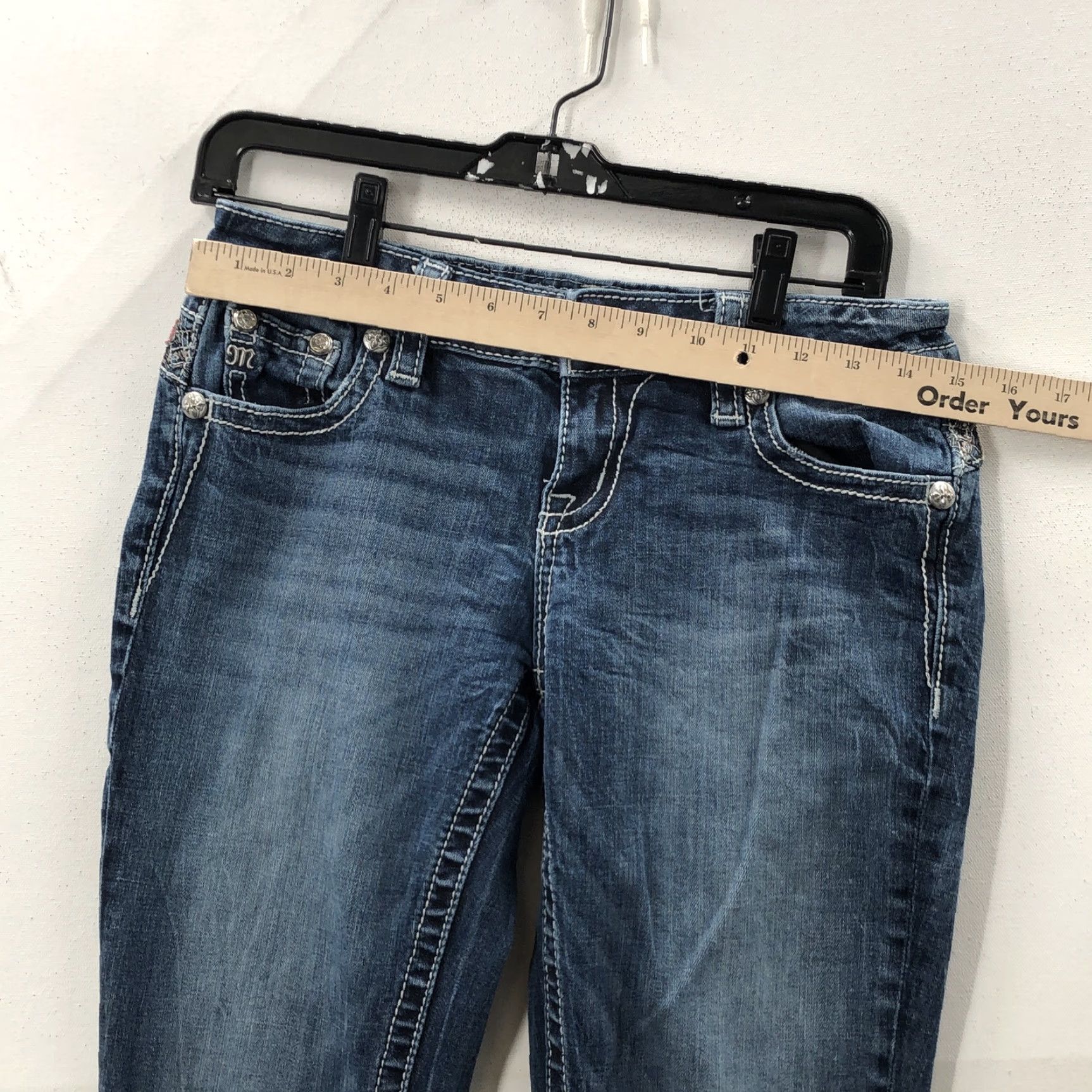 Miss Me Miss Me Jeans Bootcut Denim Women 26 Light/Medium Blue Relaxed Fit Inseam 33 in 5-Pocket Accents Button Belt Loops Mens Womens Girls Boys Size 26" / US 2 / IT 38 - 2 Thumbnail