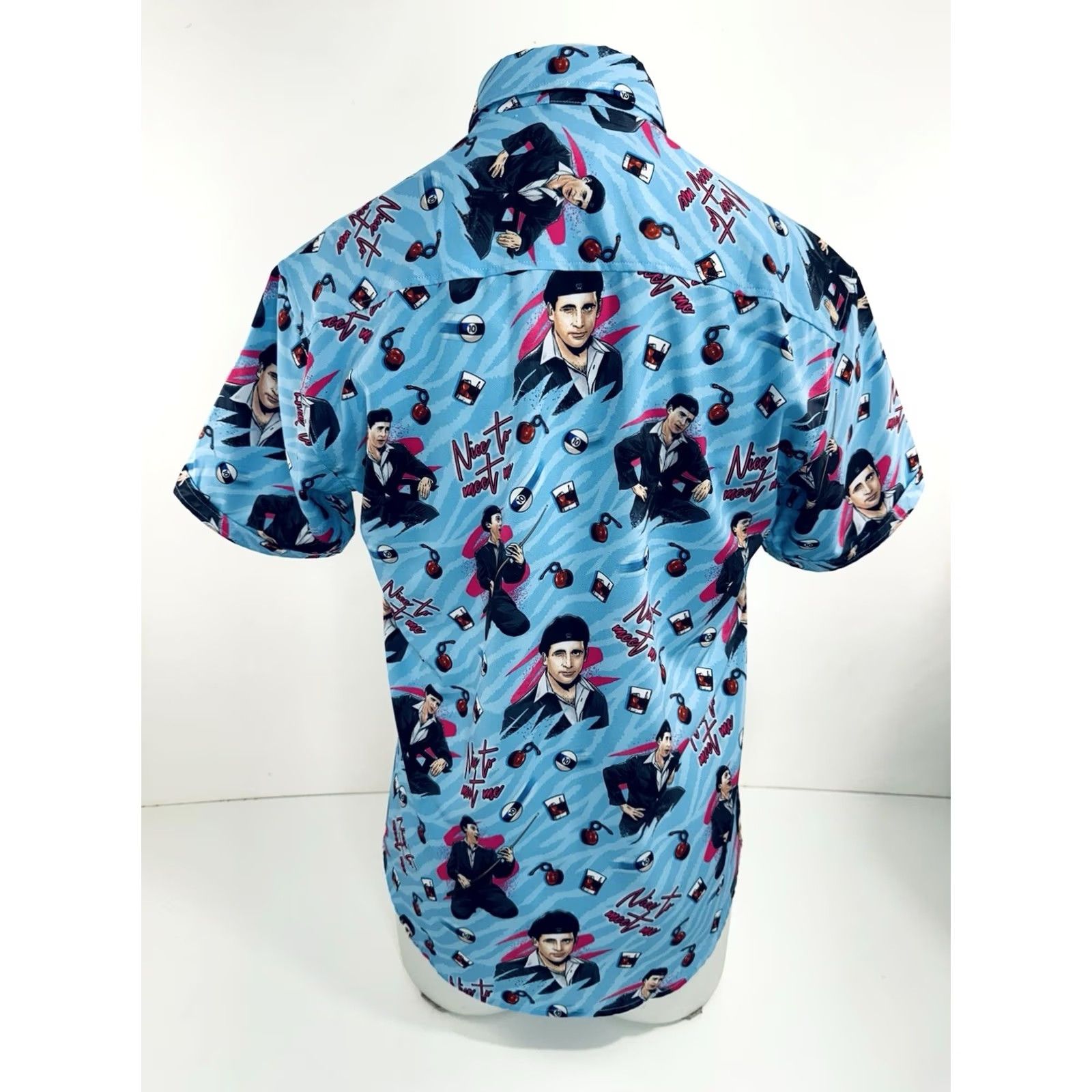 Vintage RSVLTS The Office Michael Scott NICE TO MEET ME M Shirt Blue Short Sleeve Button-Up Mens M Size US M / EU 48-50 / 2 - 4 Thumbnail