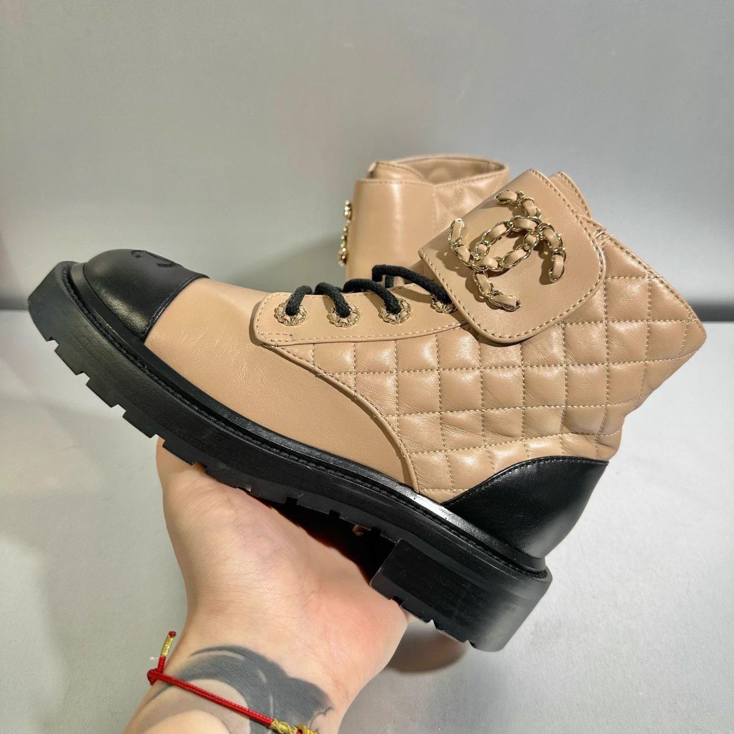 Chanel Chanel Khaki Colorblock Leather Short Boots Size US 6 / IT 36 - 9 Thumbnail