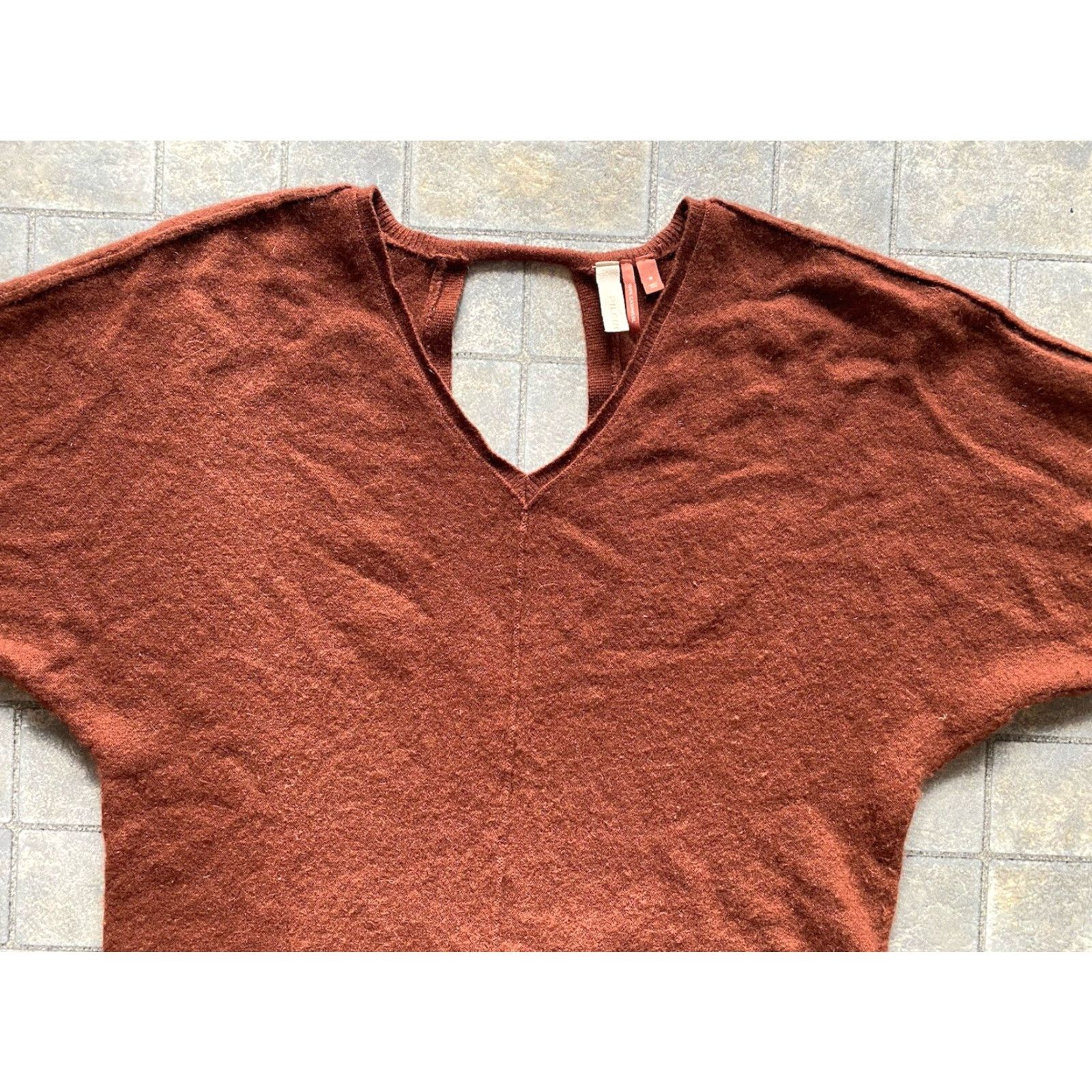 Vintage Pilcro MEDIUM Open Back Cutout 100% Cashmere Brown Dark Red Long Sleeve Top Size M / US 6-8 / IT 42-44 - 5 Thumbnail