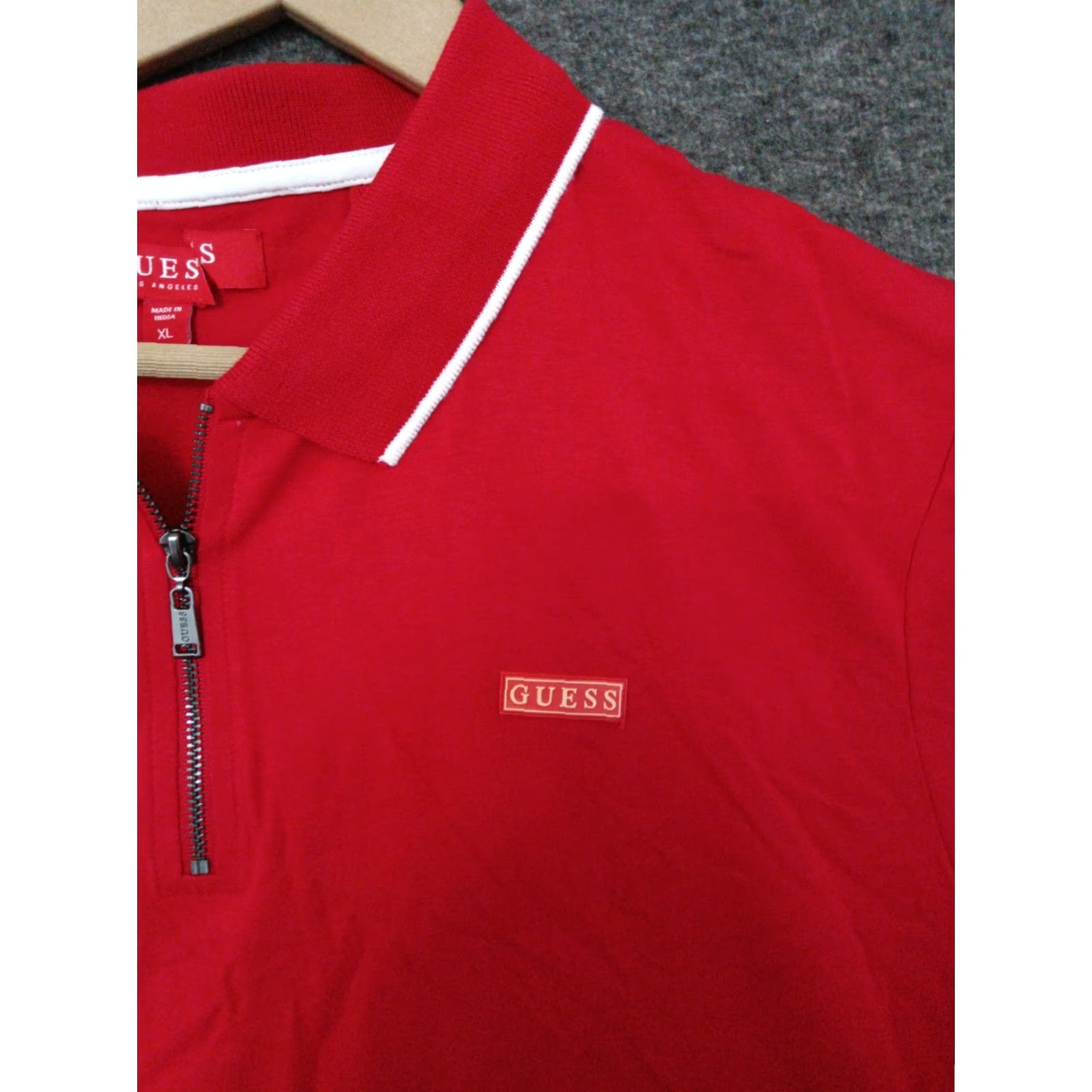 Guess GUESS Polo Shirt Short Sleeve Mens XL 1/4 Zip Collared Red T-Shirt Polo Casual Golf Walking Logo Regular 44 Chest 44 in Solid Blended Fabric Size US XL / EU 56 / 4 - 7 Thumbnail
