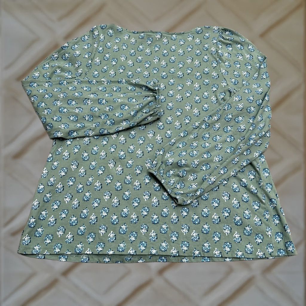 Lucky Brand Lucky Brand Floral Square Neck Blouse Womens Large Green Blue Long Sleeve Size L / US 10 / IT 46 - 1 Thumbnail